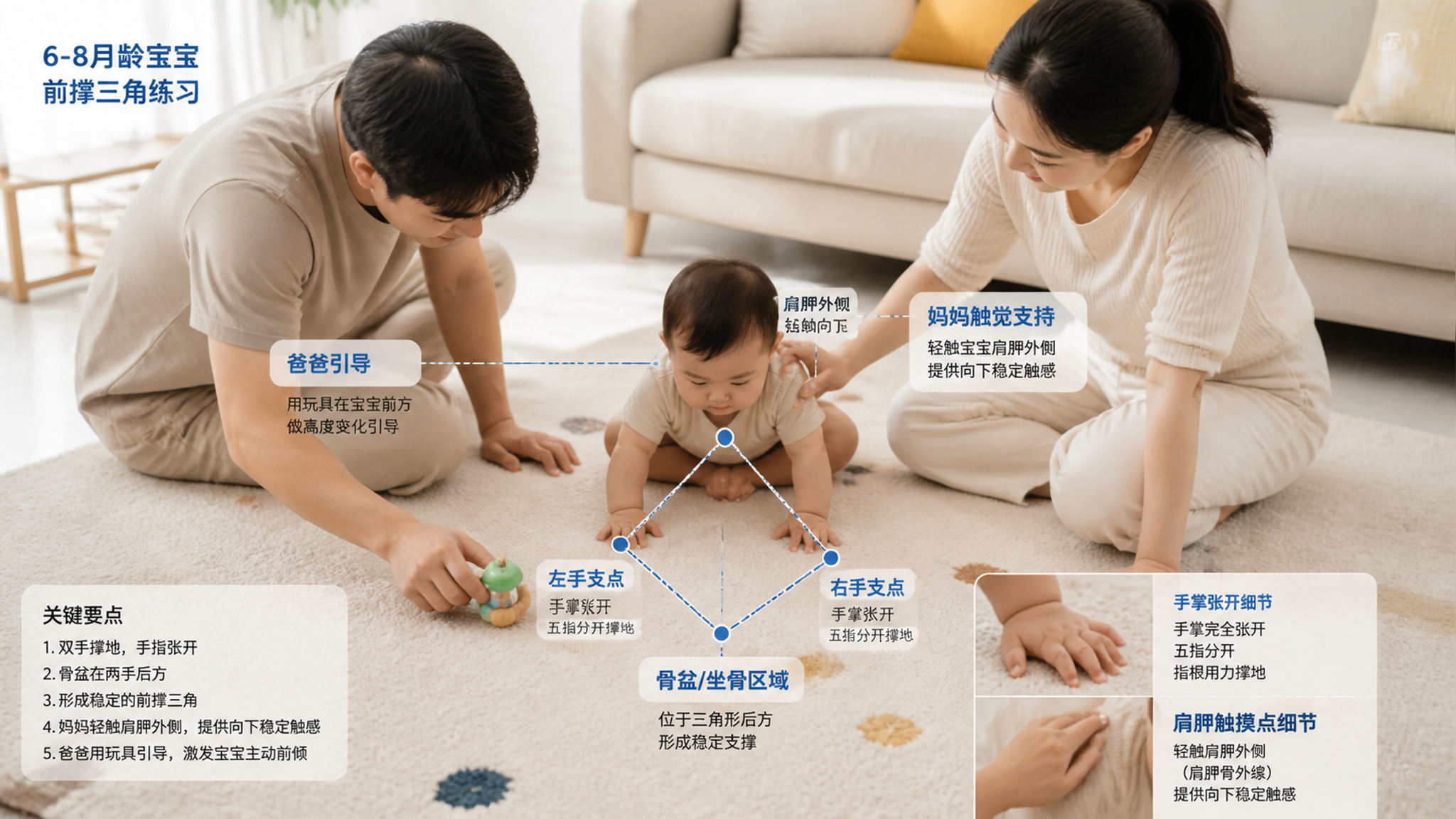 6-8月龄坐不稳别硬扶：先练手撑住再回坐位