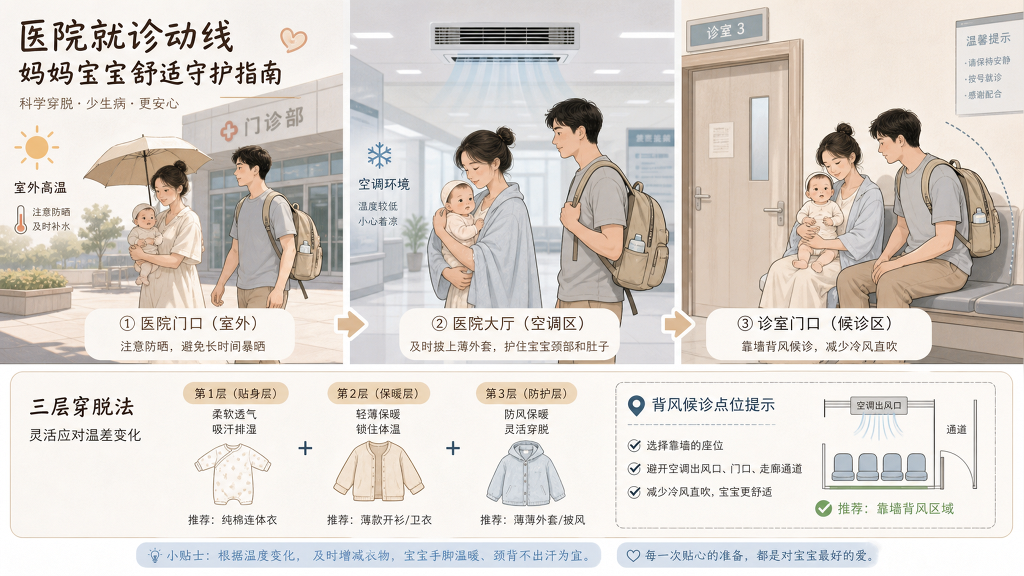 产后42天带娃去医院：室外暴晒院内冷风怎么扛