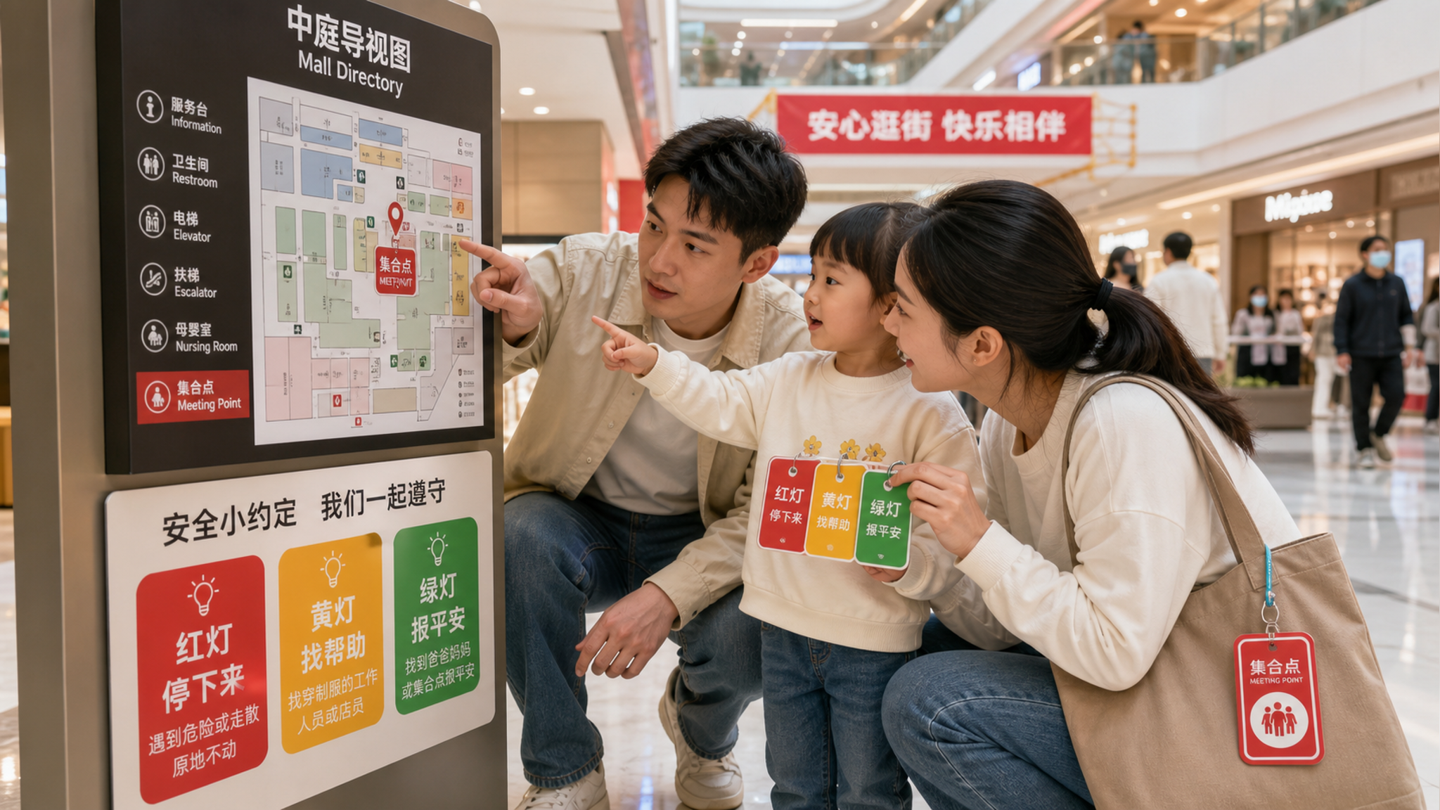 商场防走失：红黄绿动线+安全坐标，孩子不靠吼也能守规矩