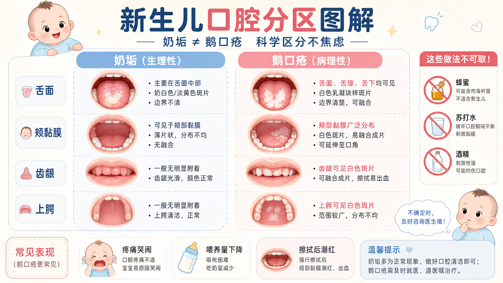 宝宝口腔发白别急擦：3步分清奶垢还是鹅口疮