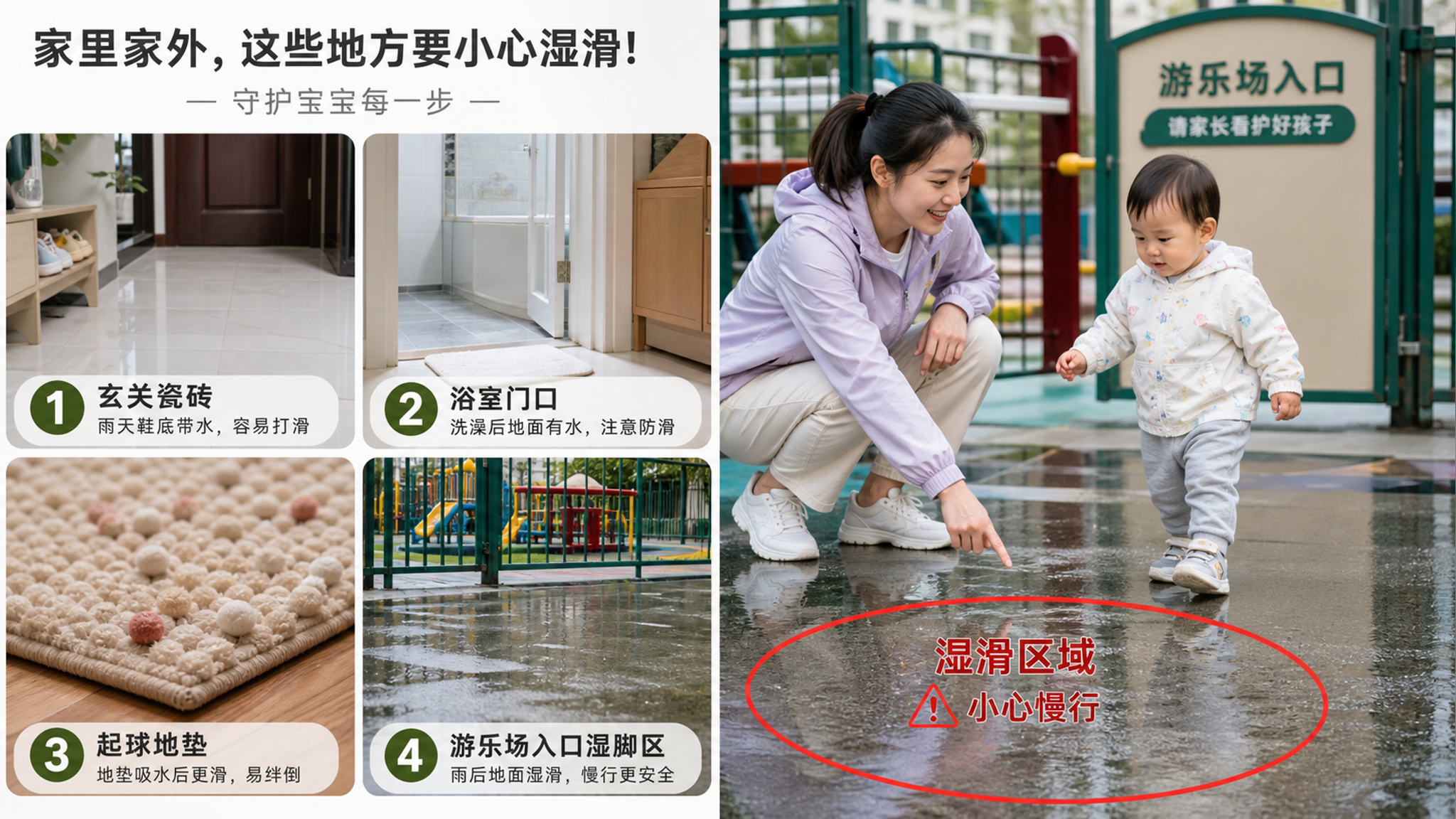 1-2岁雨后总打滑？先排查5处地面再学会正确扶法