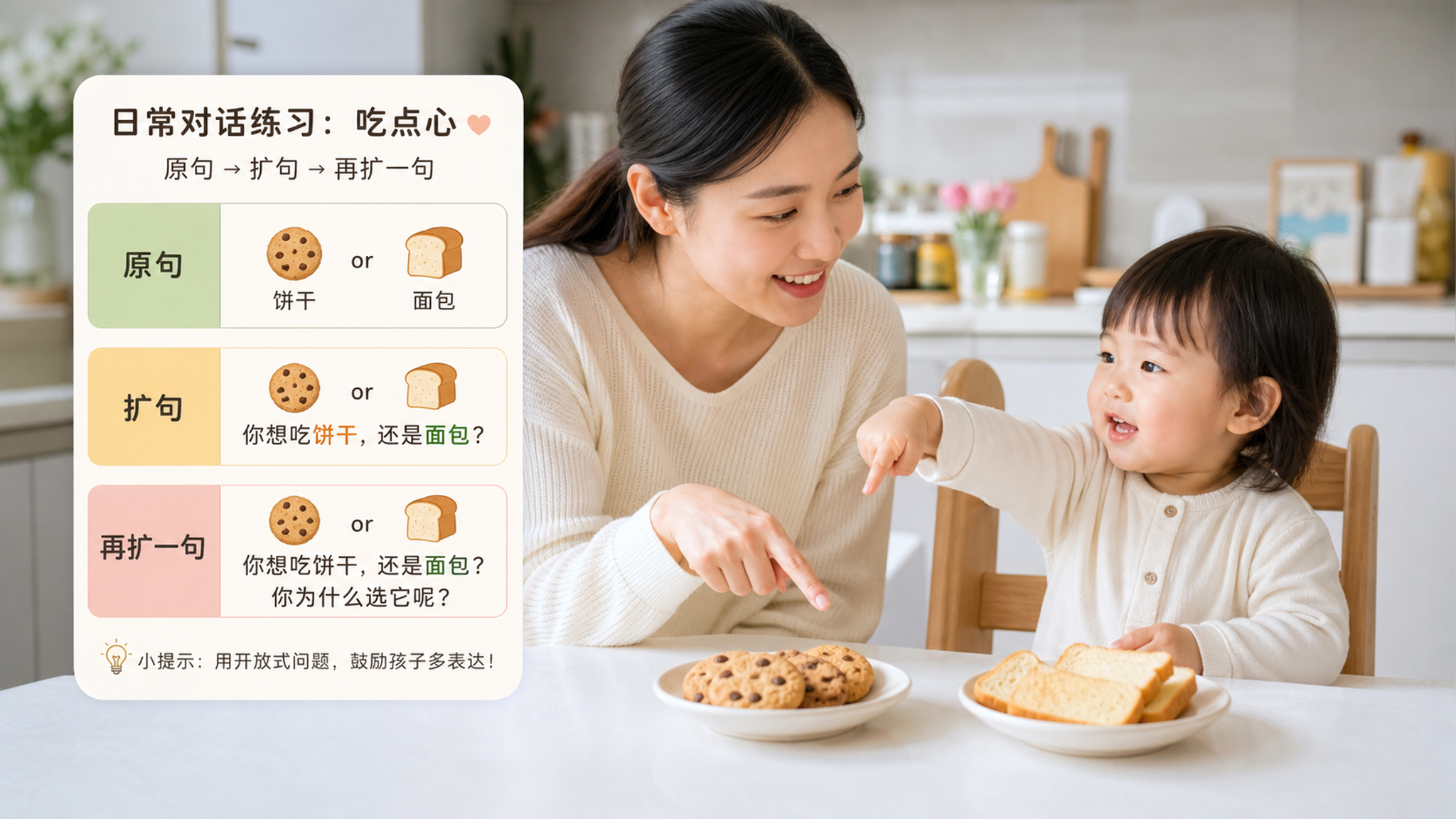 孩子只说“要/不要”？用二选一+补一句长出短句
