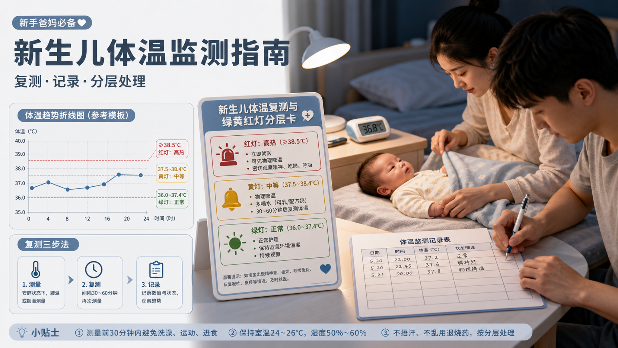 新生儿体温一飙就急诊？先做3步复测再判断