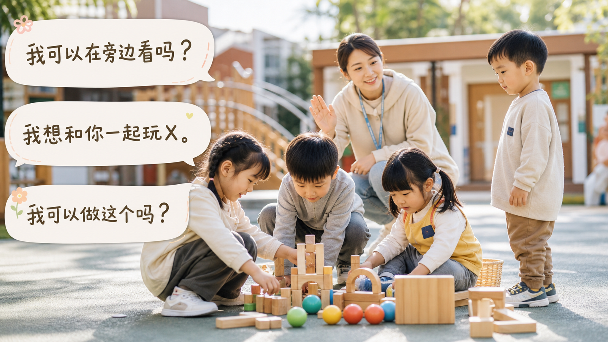 孩子在园里只敢旁观？别催，用这3句入场话更容易加入