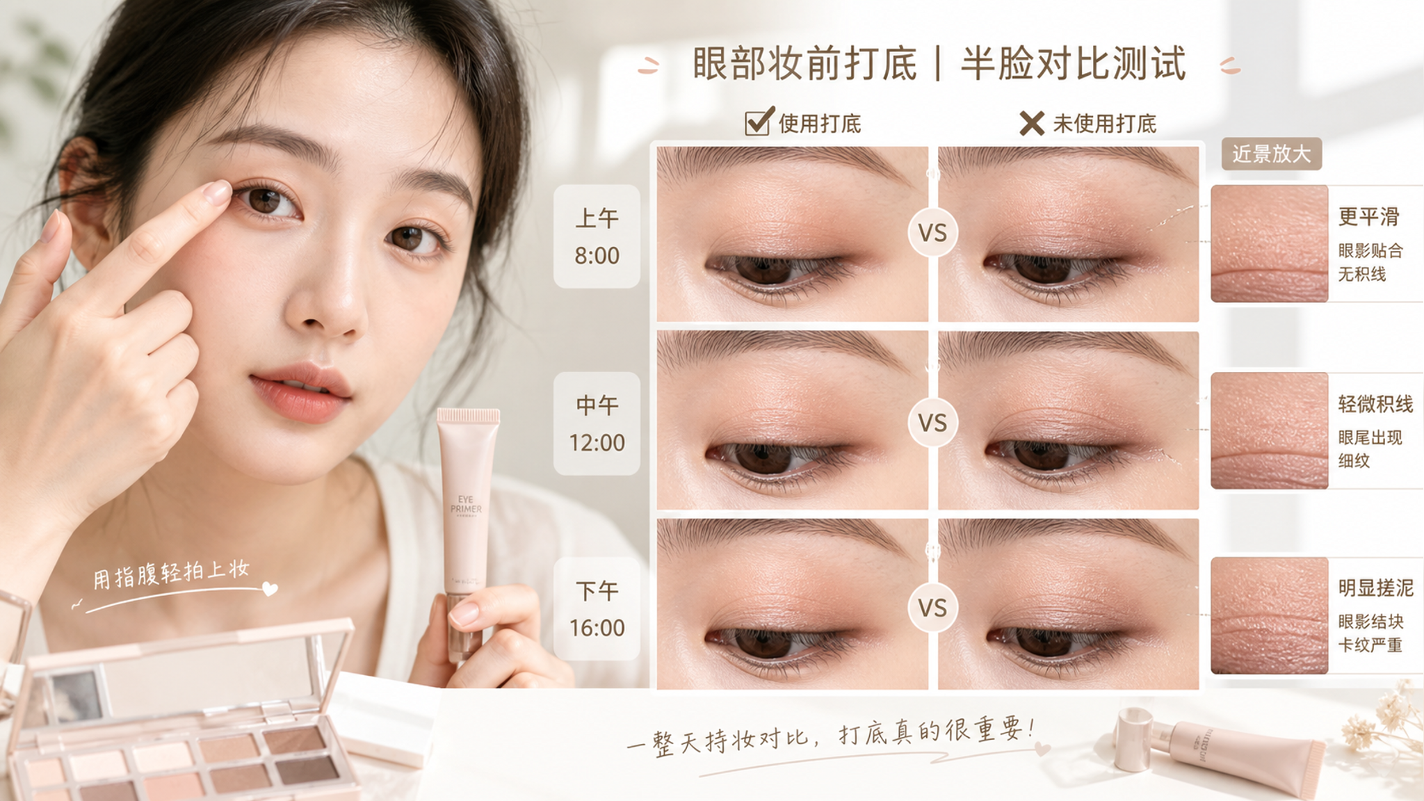 眼影中午变“两道杠”？眼部妆前这样选才不搓泥不积线