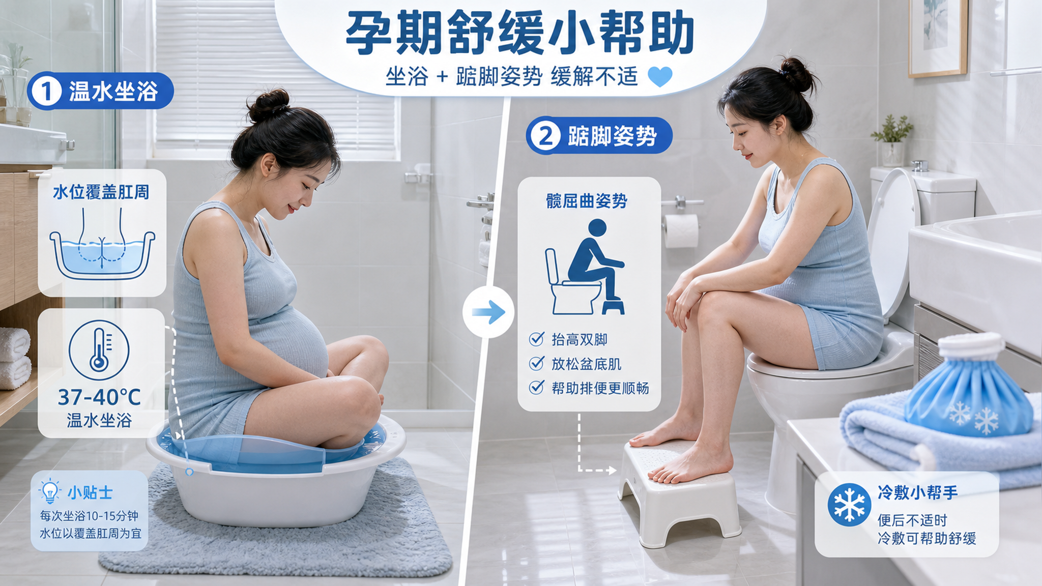 孕期痔疮又肿又痛？坐浴+冷敷+脚凳这样做更舒服