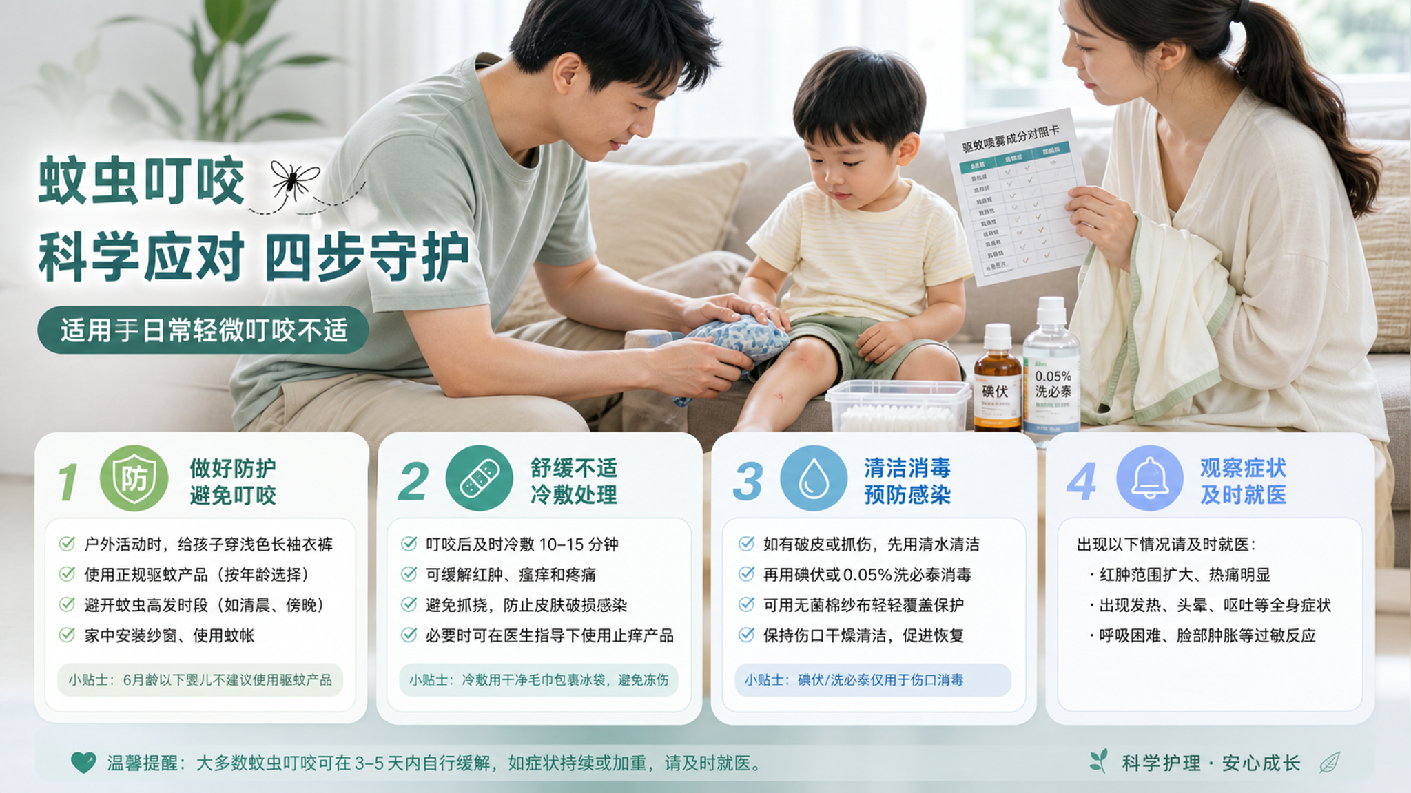 孩子被蚊子咬破皮别抹花露水：4步止痒防感染