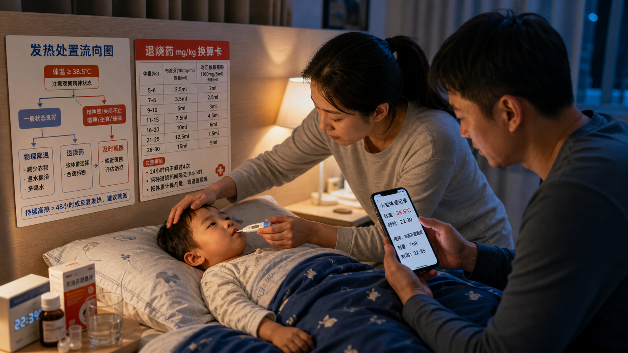 孩子半夜发烧别乱扛：一张退烧剂量+就医红线表