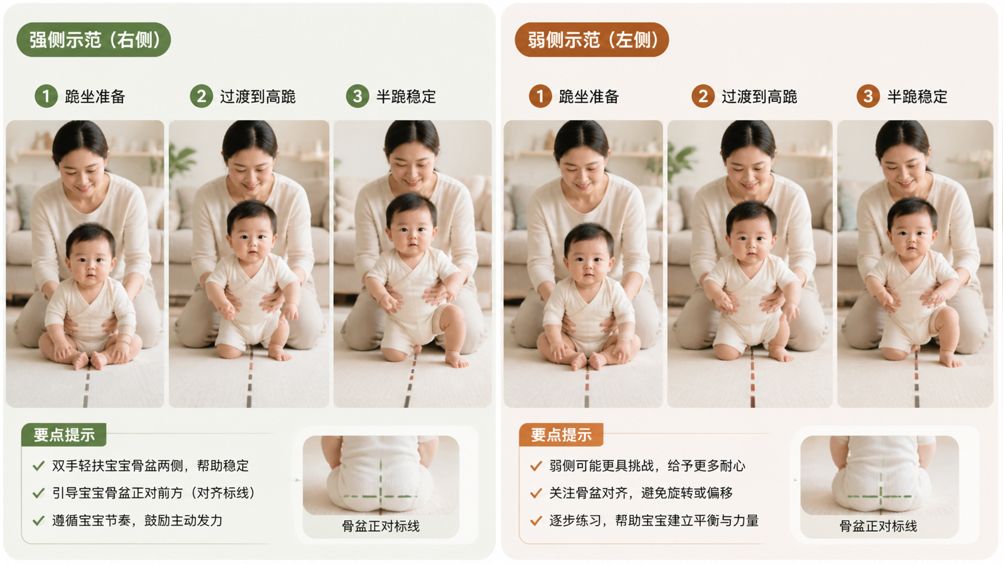 宝宝半跪总用一条腿？先练这3步左右对称