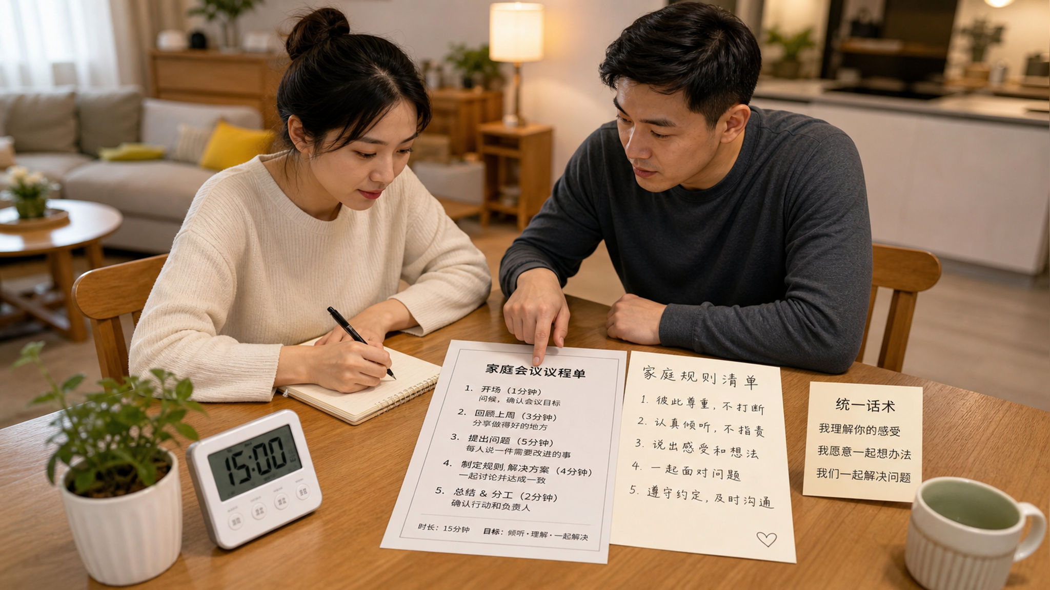 夫妻教养不同频？15分钟家庭会议让规则不崩盘