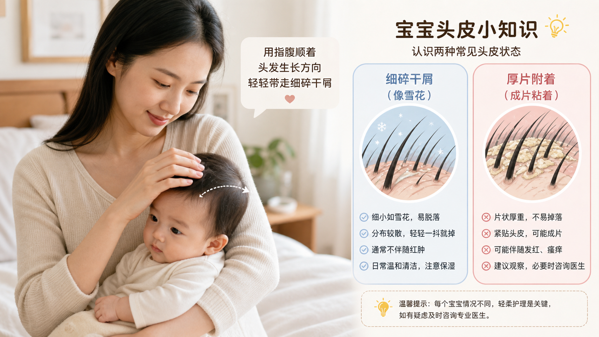 宝宝头发里白白一片：多半不是脏，是头皮干了