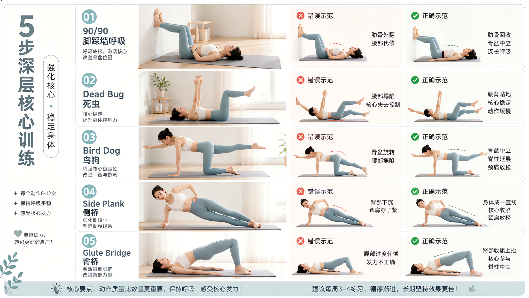 小腹总鼓、卷腹还伤腰？8分钟深层核心激活