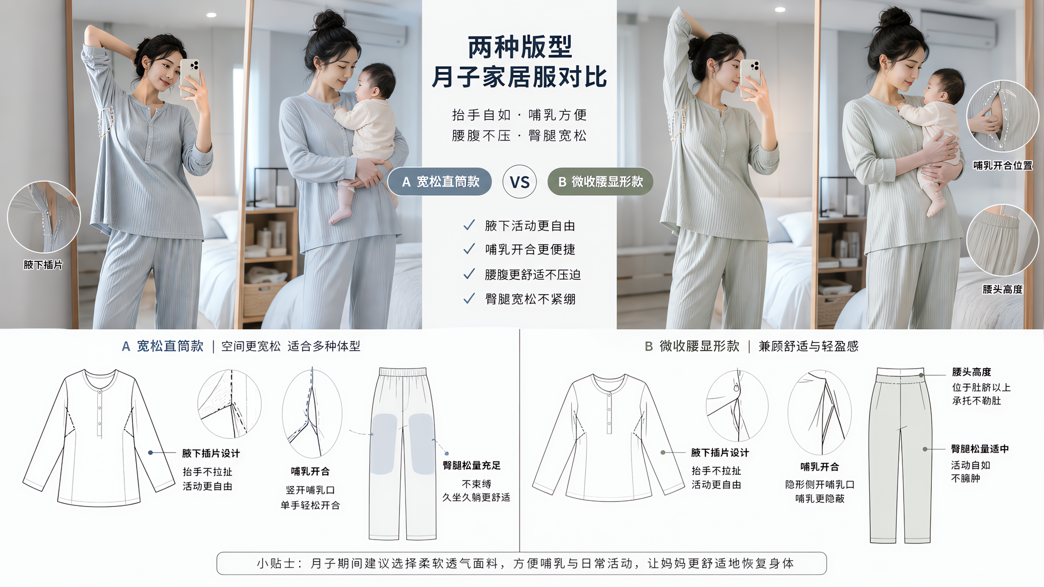 夏天月子家居服别只看材质 3个版型细节决定舒服