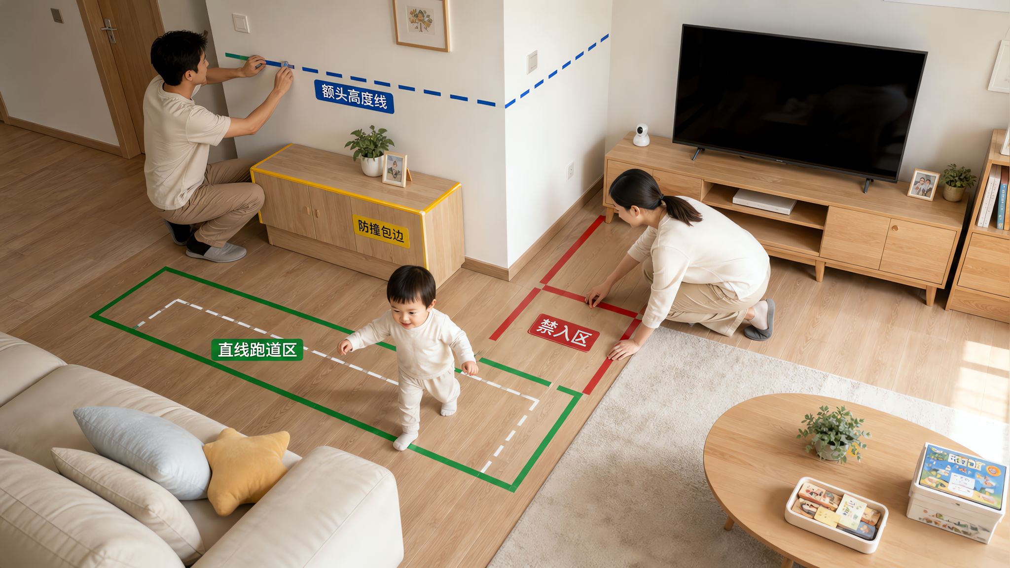 1-2岁防磕碰：先画额头线，再管跑动线
