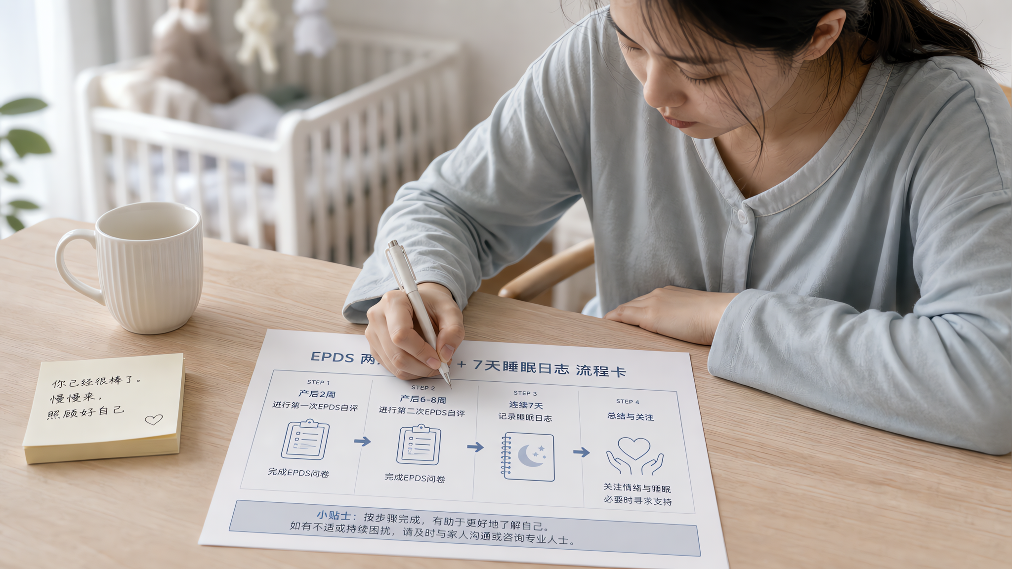 产后42天复查前这样做：EPDS两次自评加7天睡眠日志