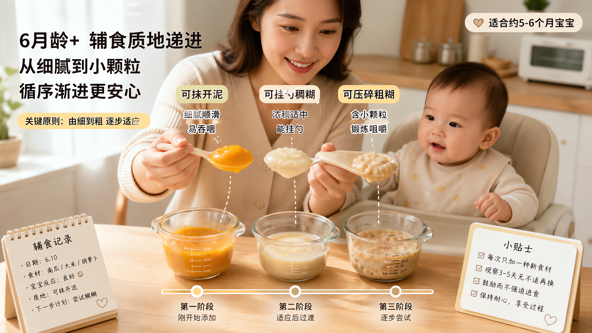 4-6个月辅食卡壳多半不是食材，是质地没跟上口腔能力