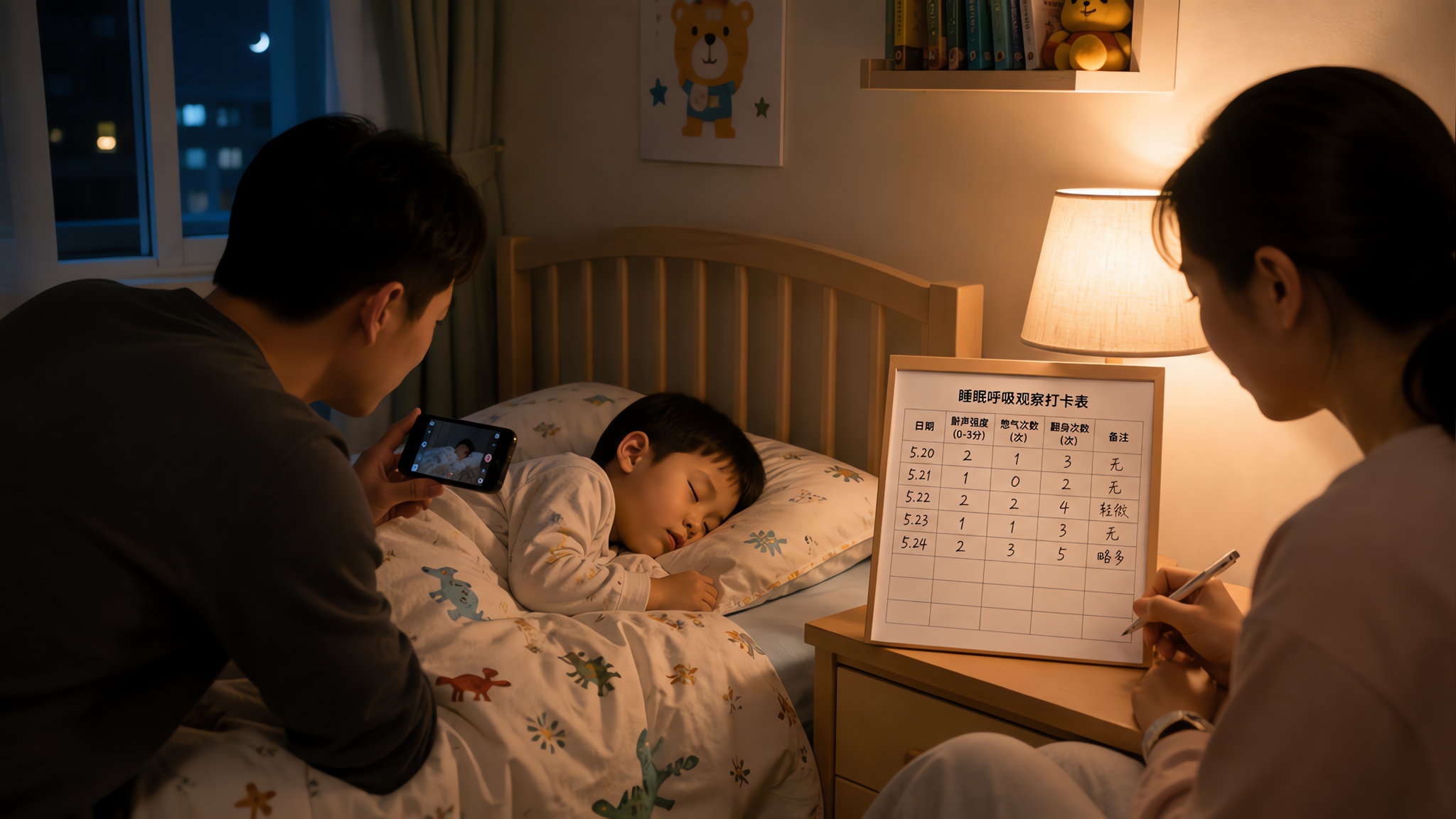 孩子打鼾张口呼吸？3晚监控表判断鼻炎还是腺样体