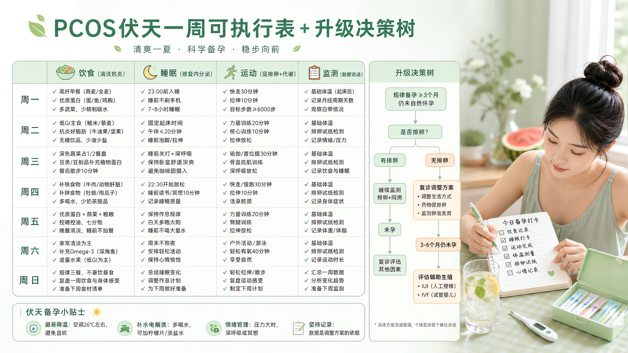 伏天PCOS备孕怎么稳住？一周控糖助眠+促排升级表