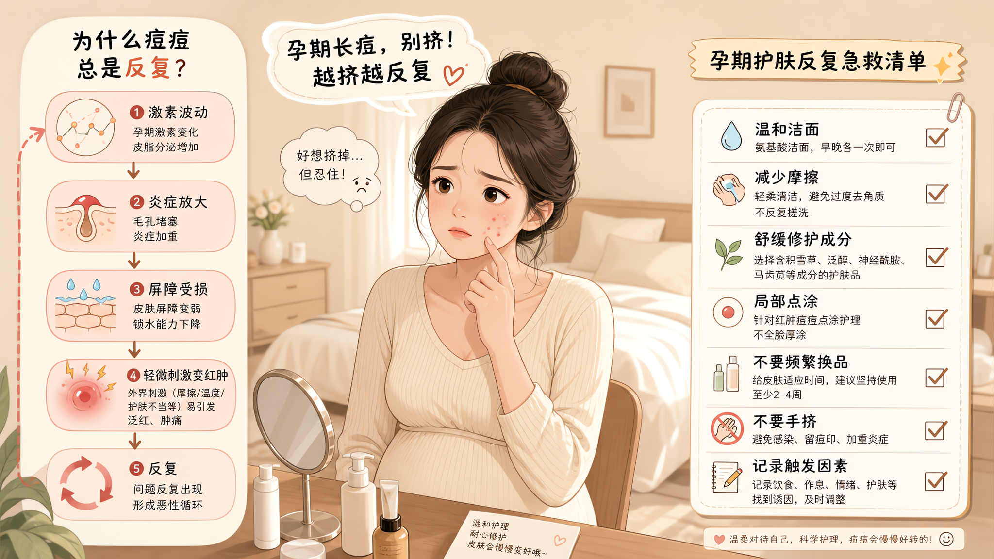 孕期下巴反复长“按着疼”的痘：先稳屏障再谈祛痘