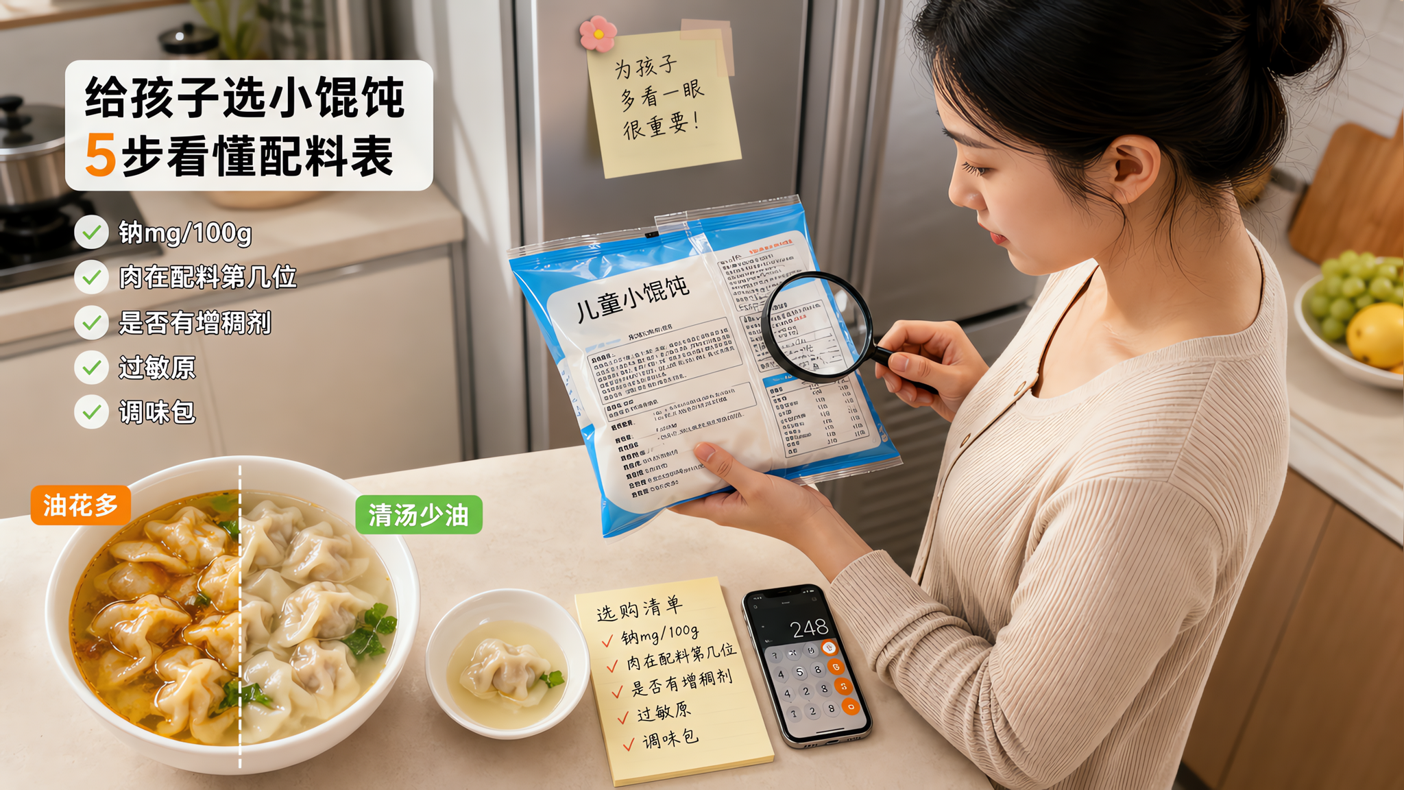 冷冻儿童馄饨/水饺怎么挑？先查钠和肉，再看这3个雷