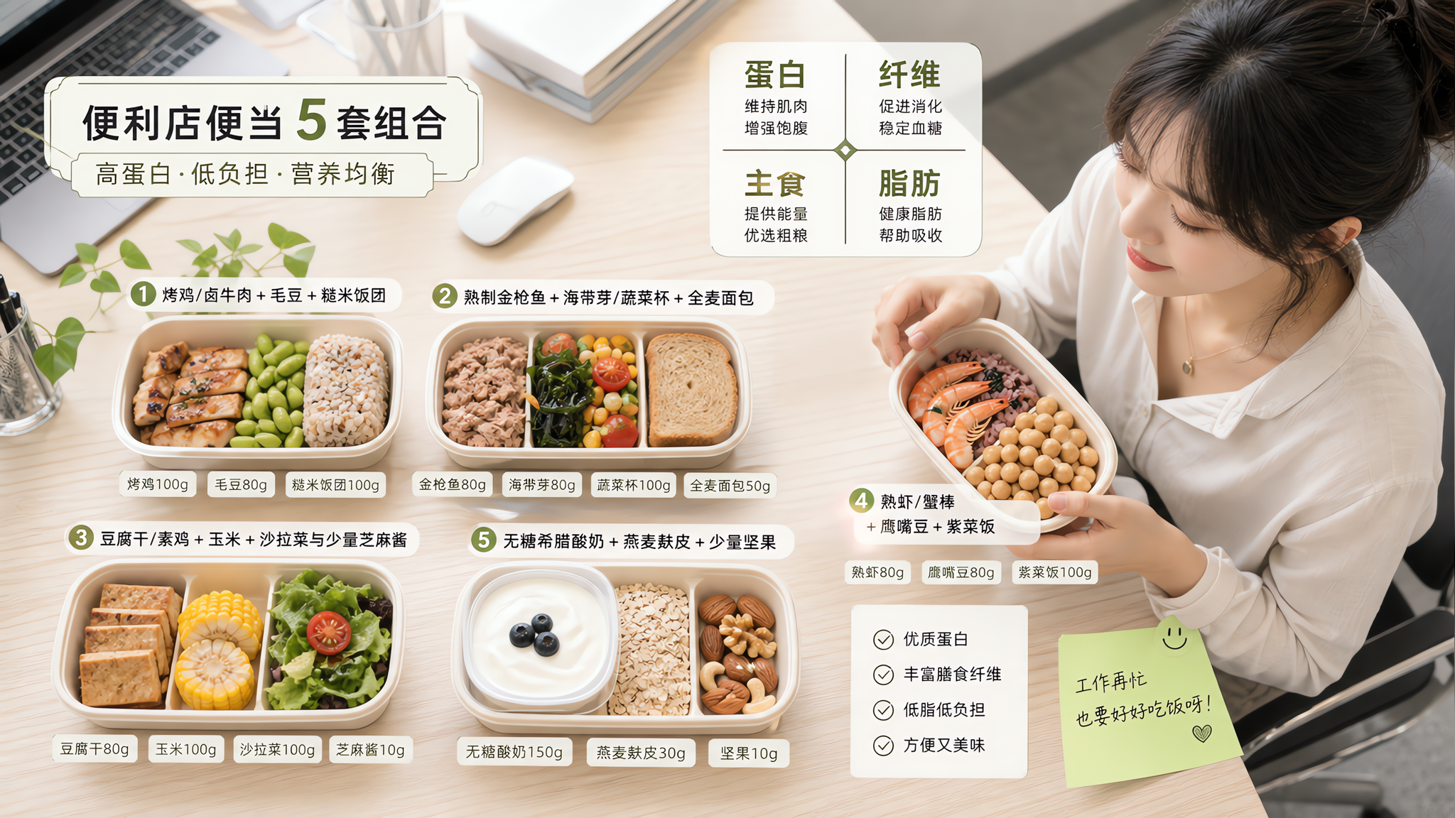 下午不犯困的外食公式：5套高蛋白高纤维组合