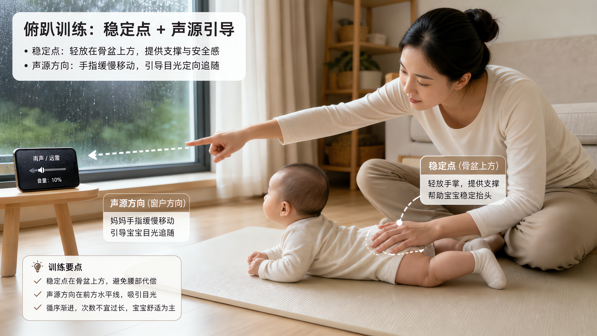 雷声一响就惊跳？0-1岁用8分钟练“先稳住再找声”