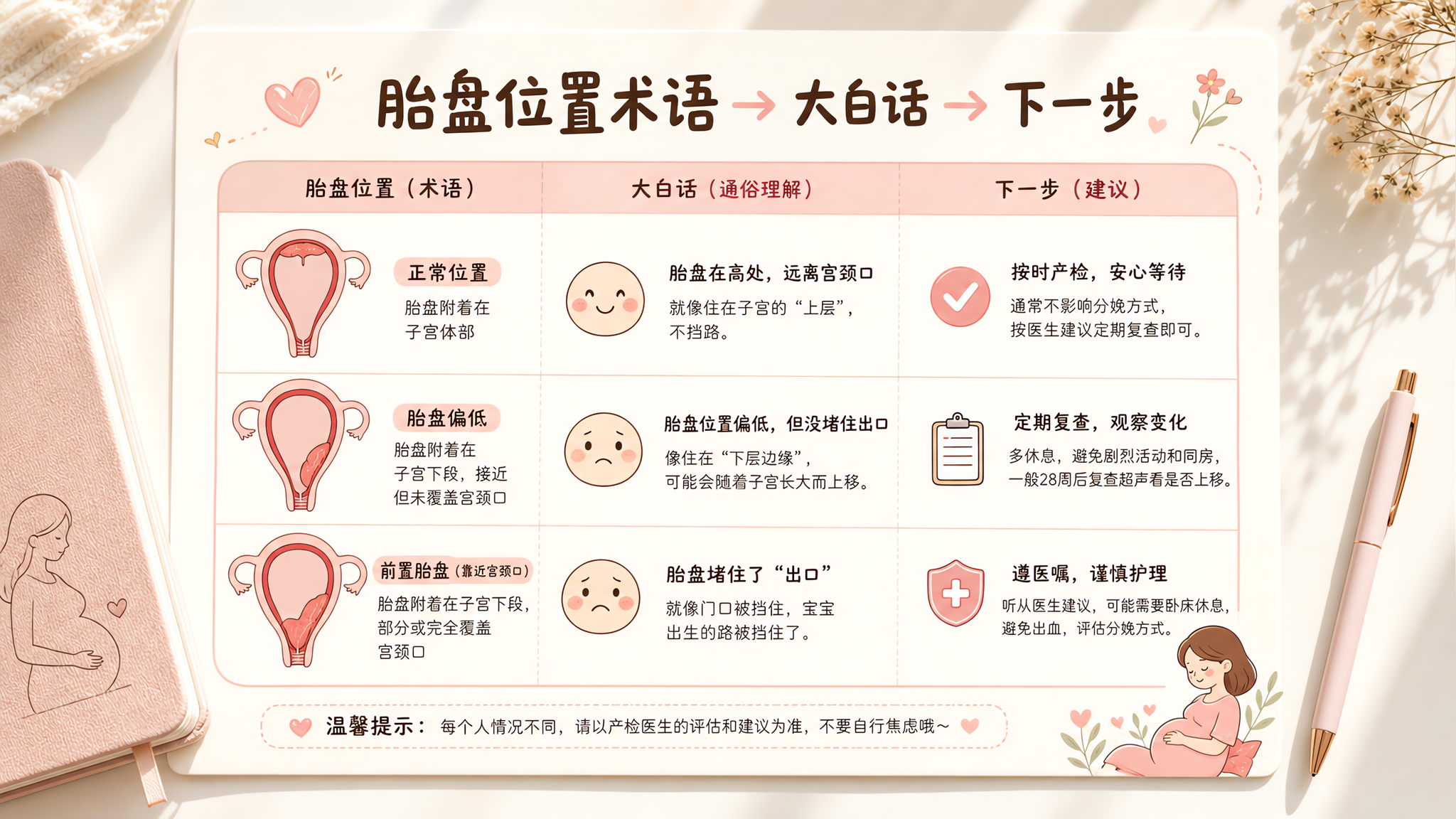 报告写胎盘低置/边缘前置别慌：一张表懂复查和红线