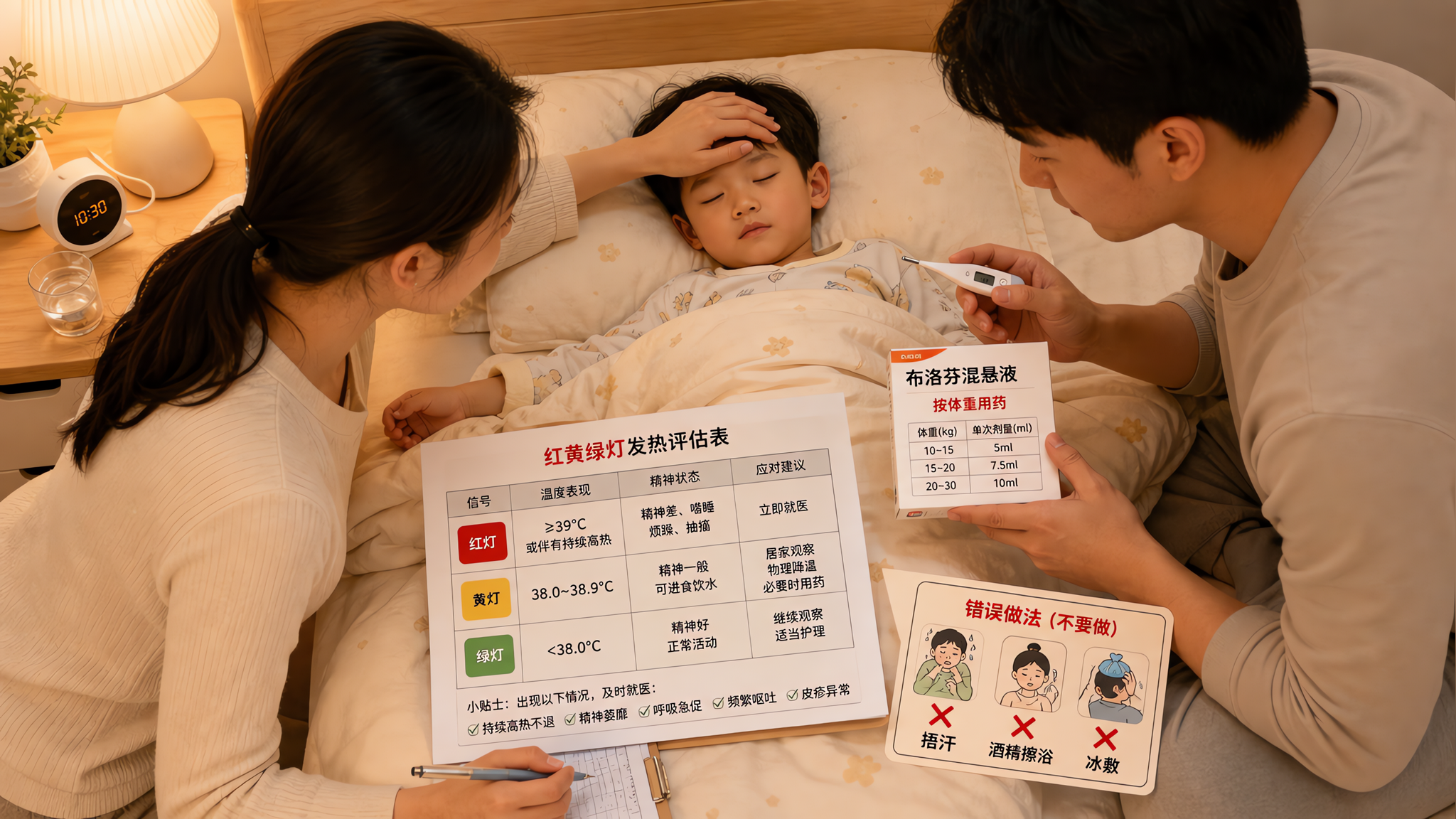 孩子发烧别急着捂汗：家庭红黄绿灯一看就懂