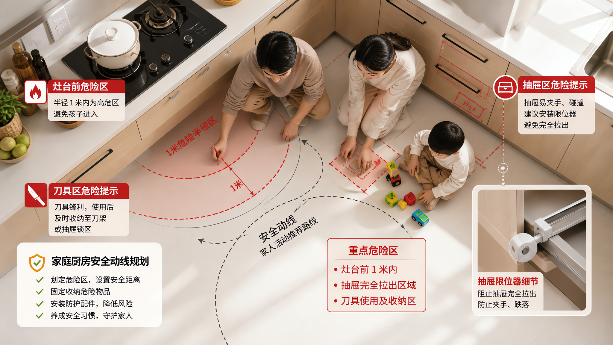 厨房最危险的是“抽屉+柜门+手指”：5步做结构级防夹防翻