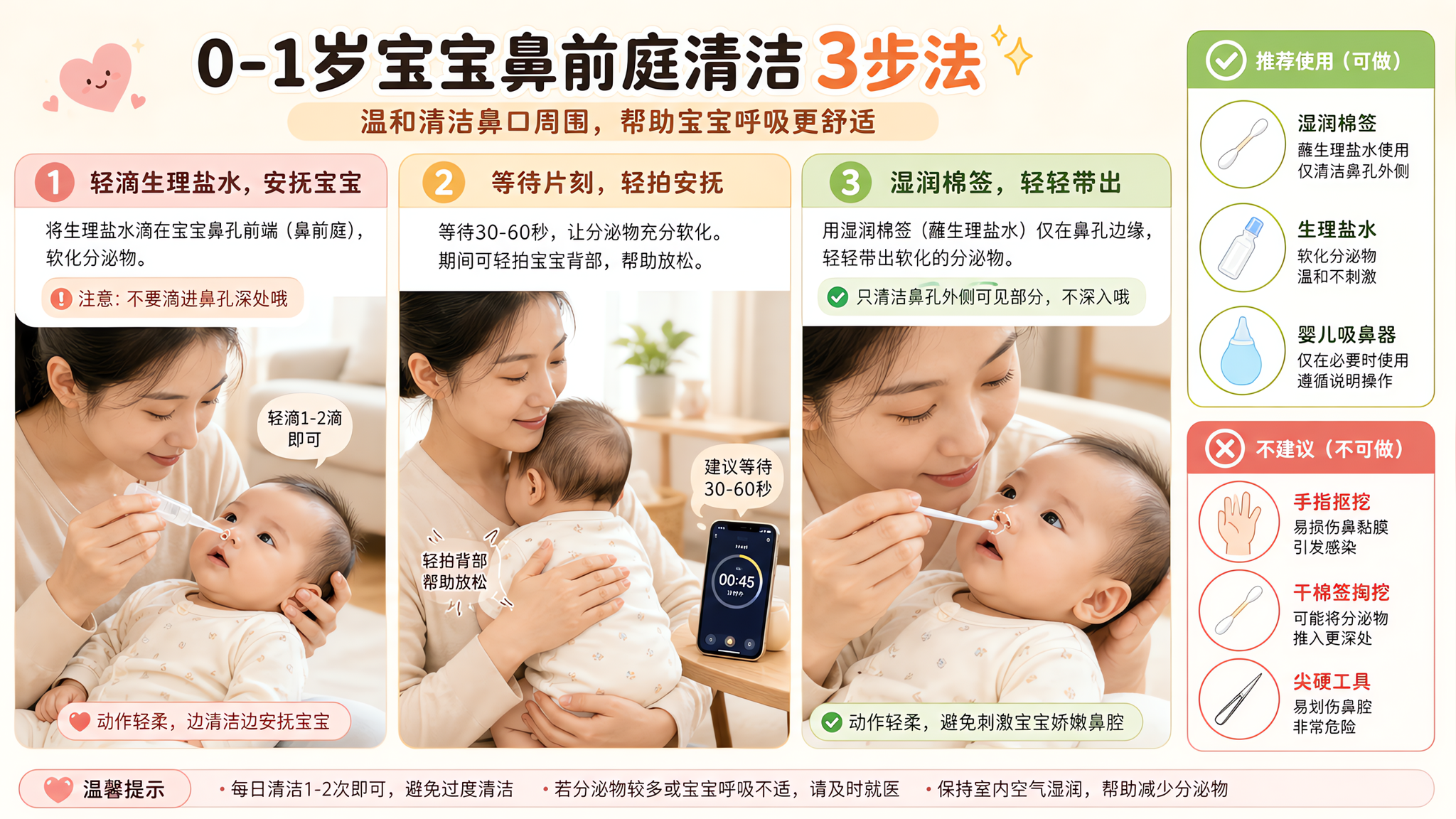 婴儿鼻屎硬结别硬抠：软化带出3步法