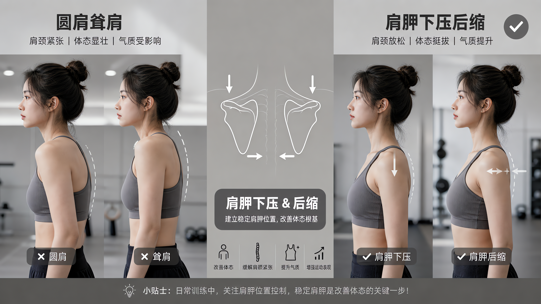 越练越耸肩？先学肩胛下压的8分钟薄背训练