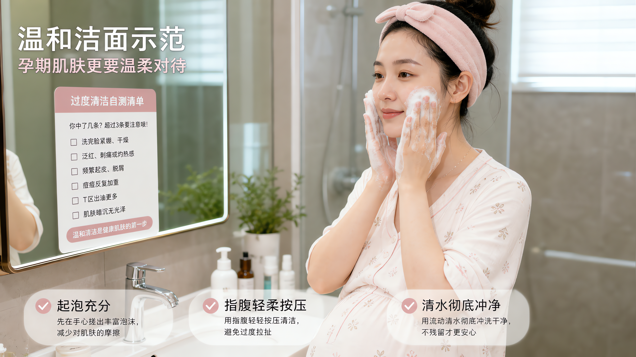 越洗越油还刺痛？孕期过度清洁5信号+温柔洁面流程