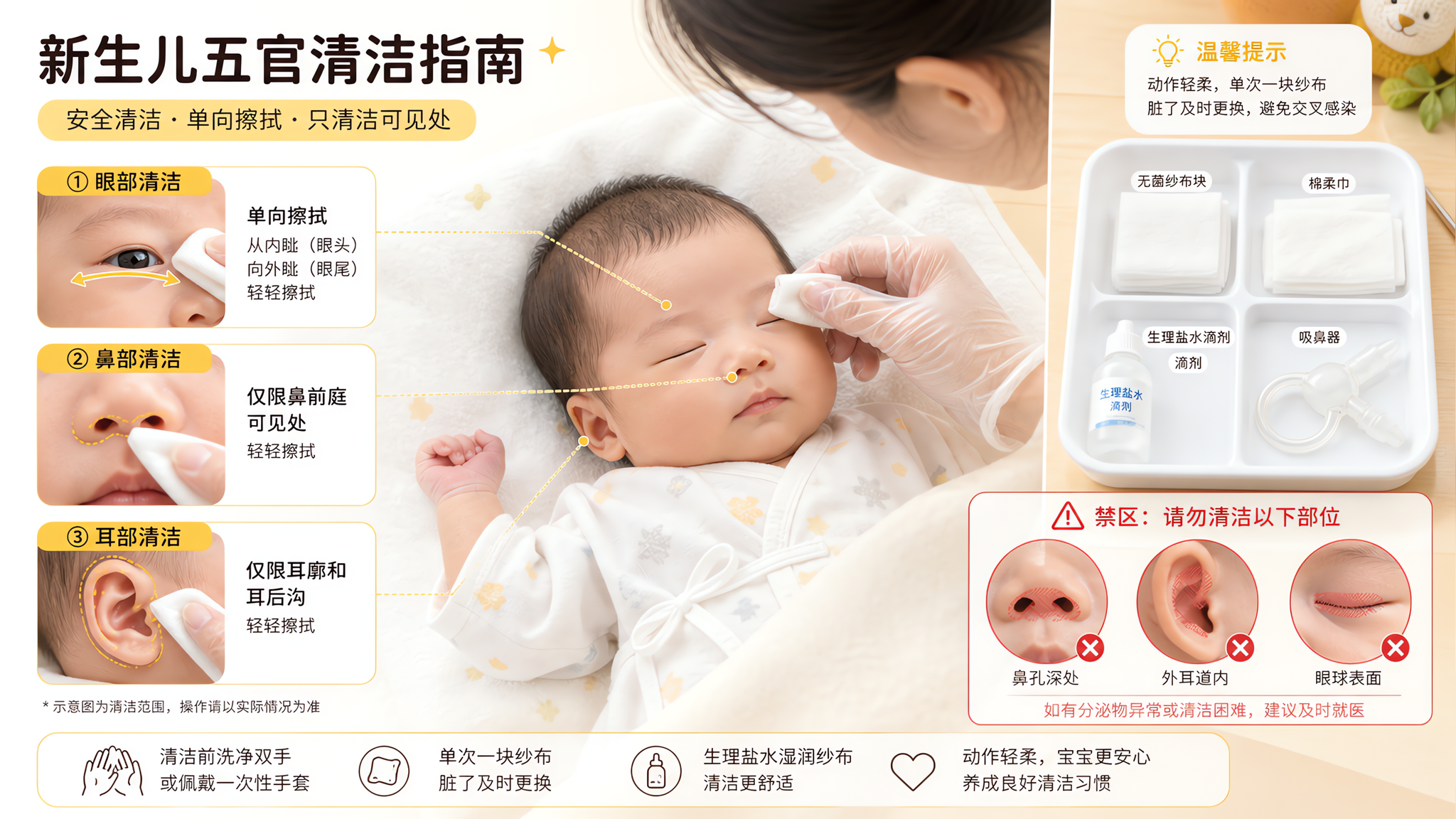 新生儿鼻耳眼清洁别深掏：3分钟只做三件事