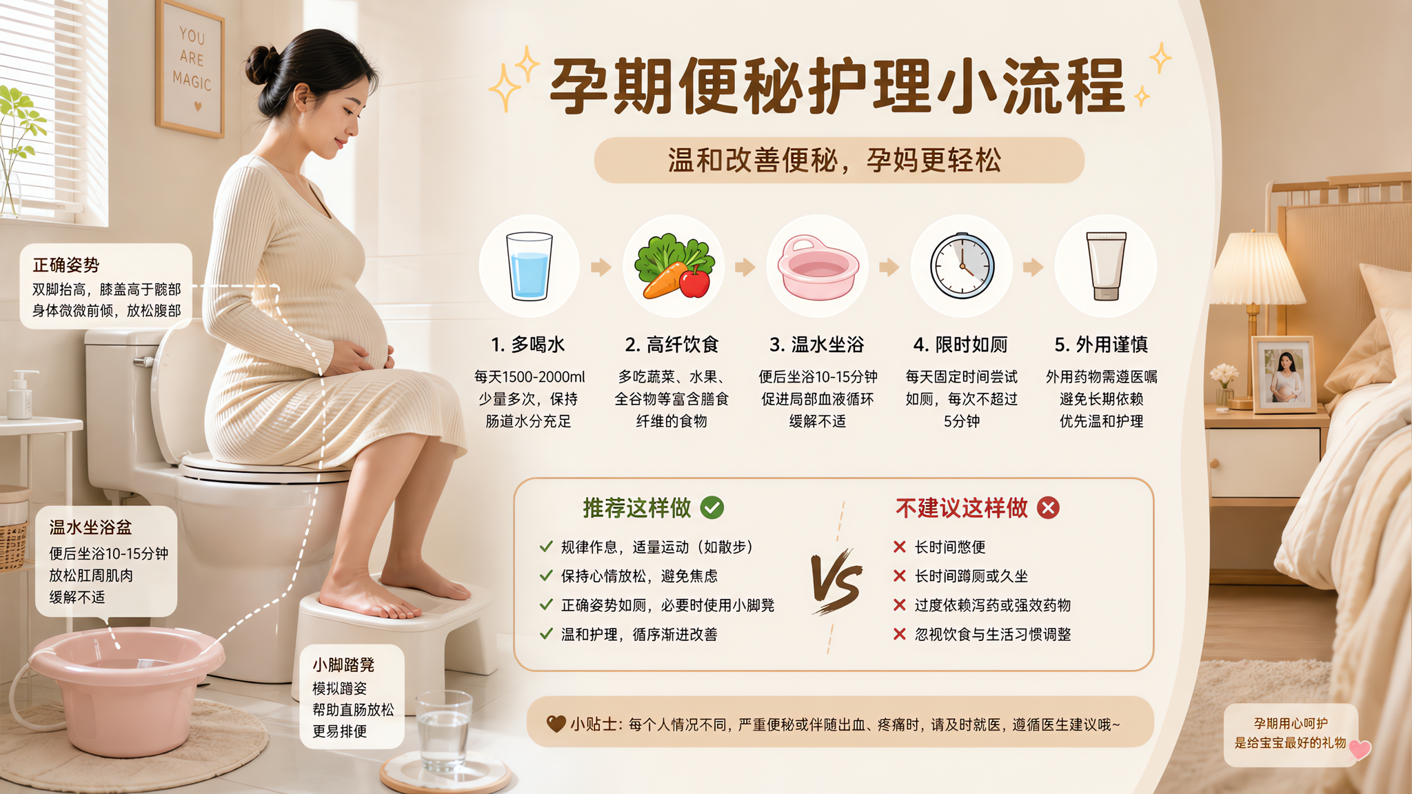 孕期痔疮疼出血怎么办：先做4件事，再谈外用药