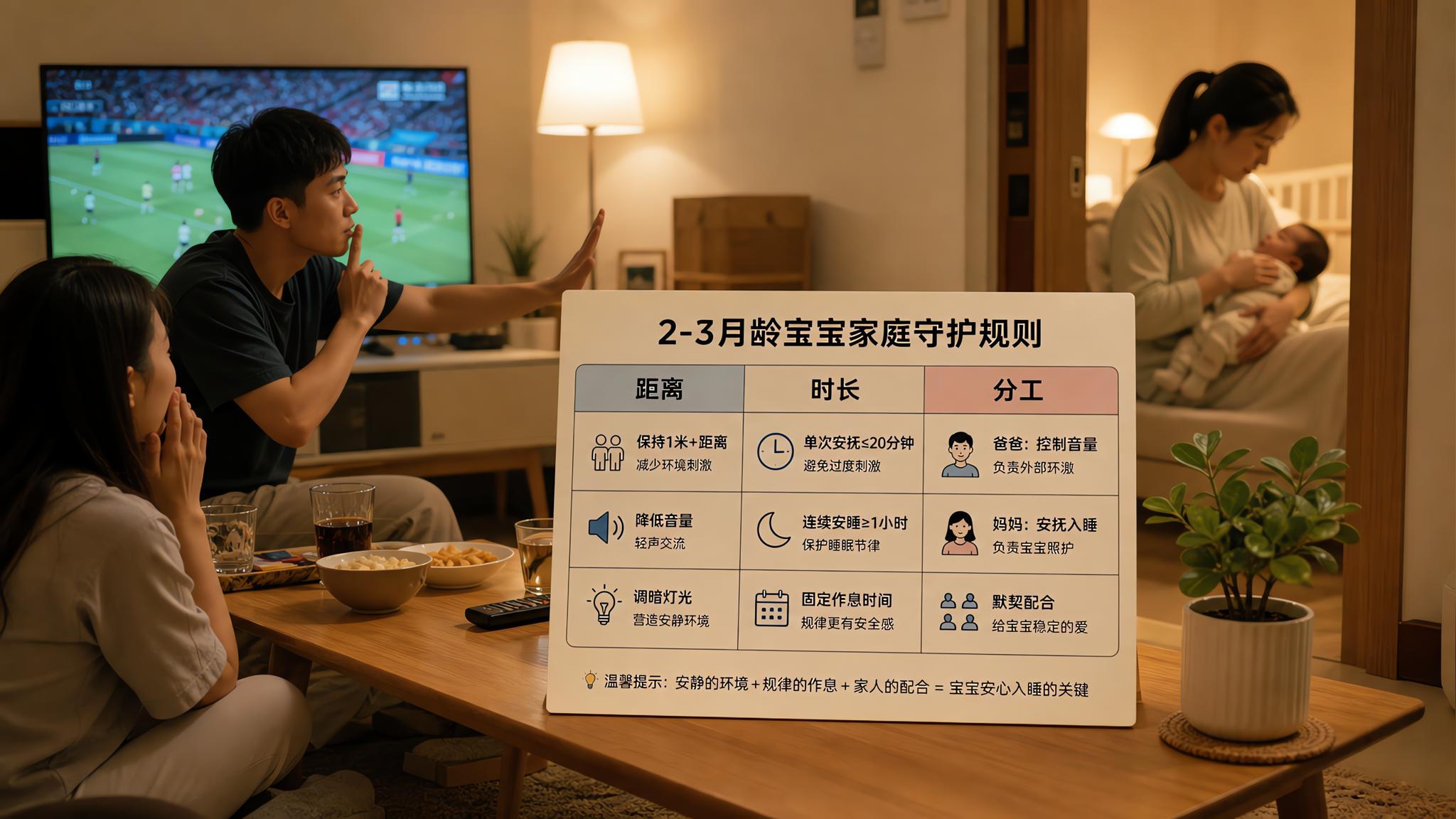 观赛夜宝宝总被吵醒？记住距离时长分工3规则