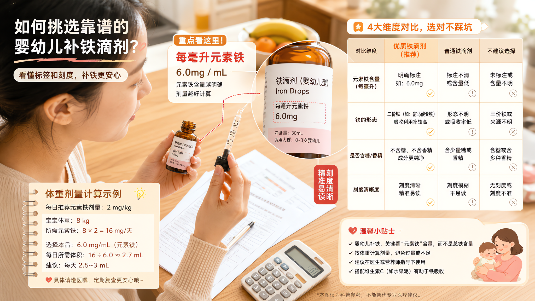 宝宝补铁别瞎换：认准元素铁+刻度，避开高糖铁糖浆