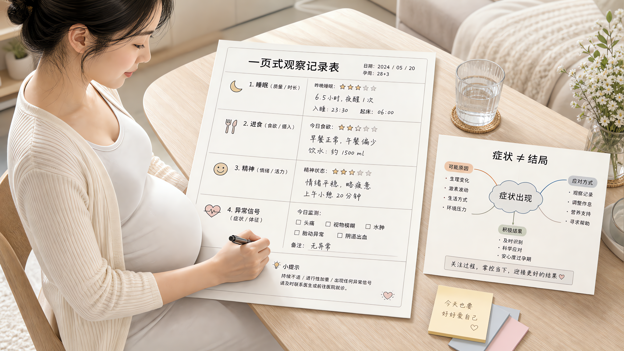 孕早期症状忽强忽弱正常吗？用这张观察表止住焦虑