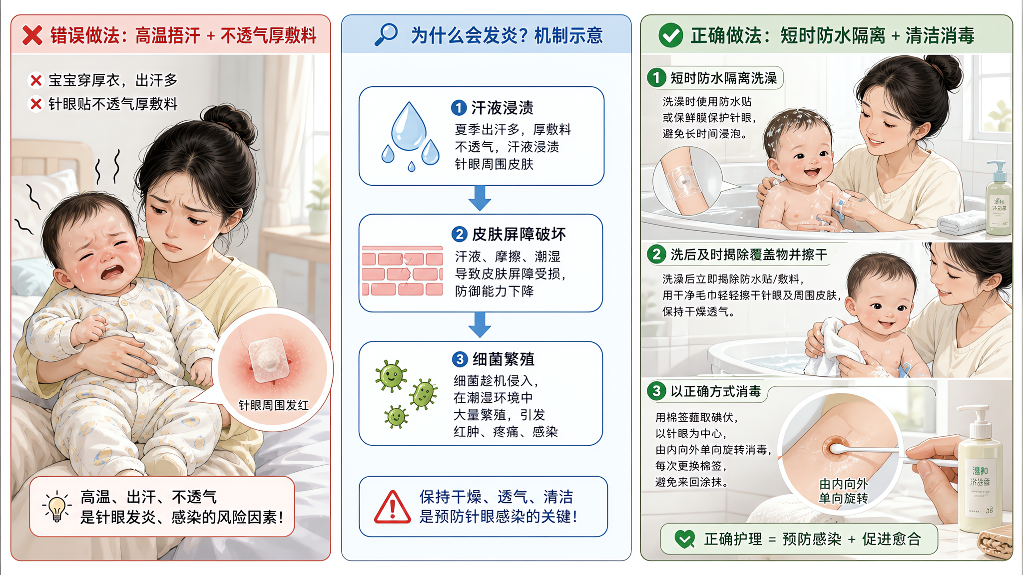 夏天打完疫苗针眼更容易红肿？关键不是洗澡，是闷汗