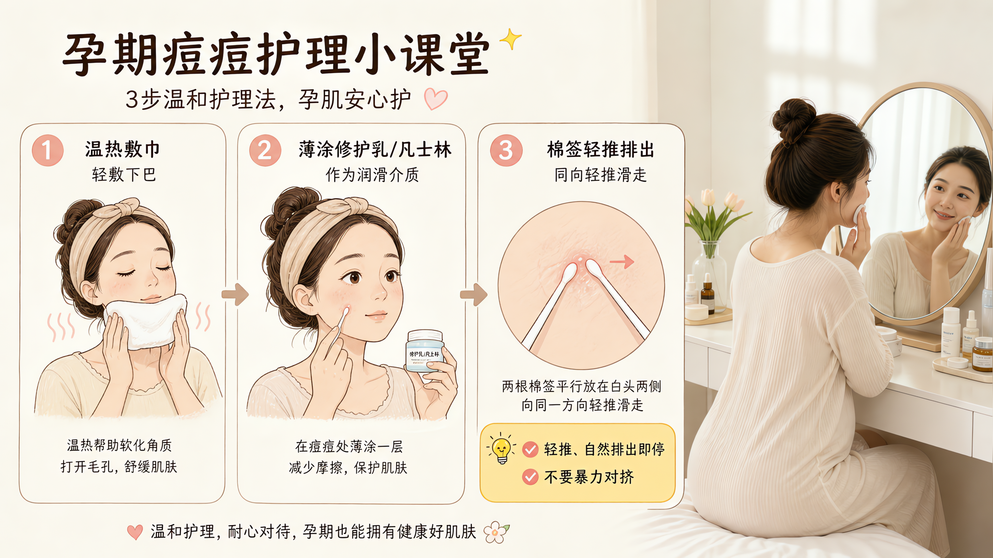 孕期白头别上手挤：棉签同向轻推3步法