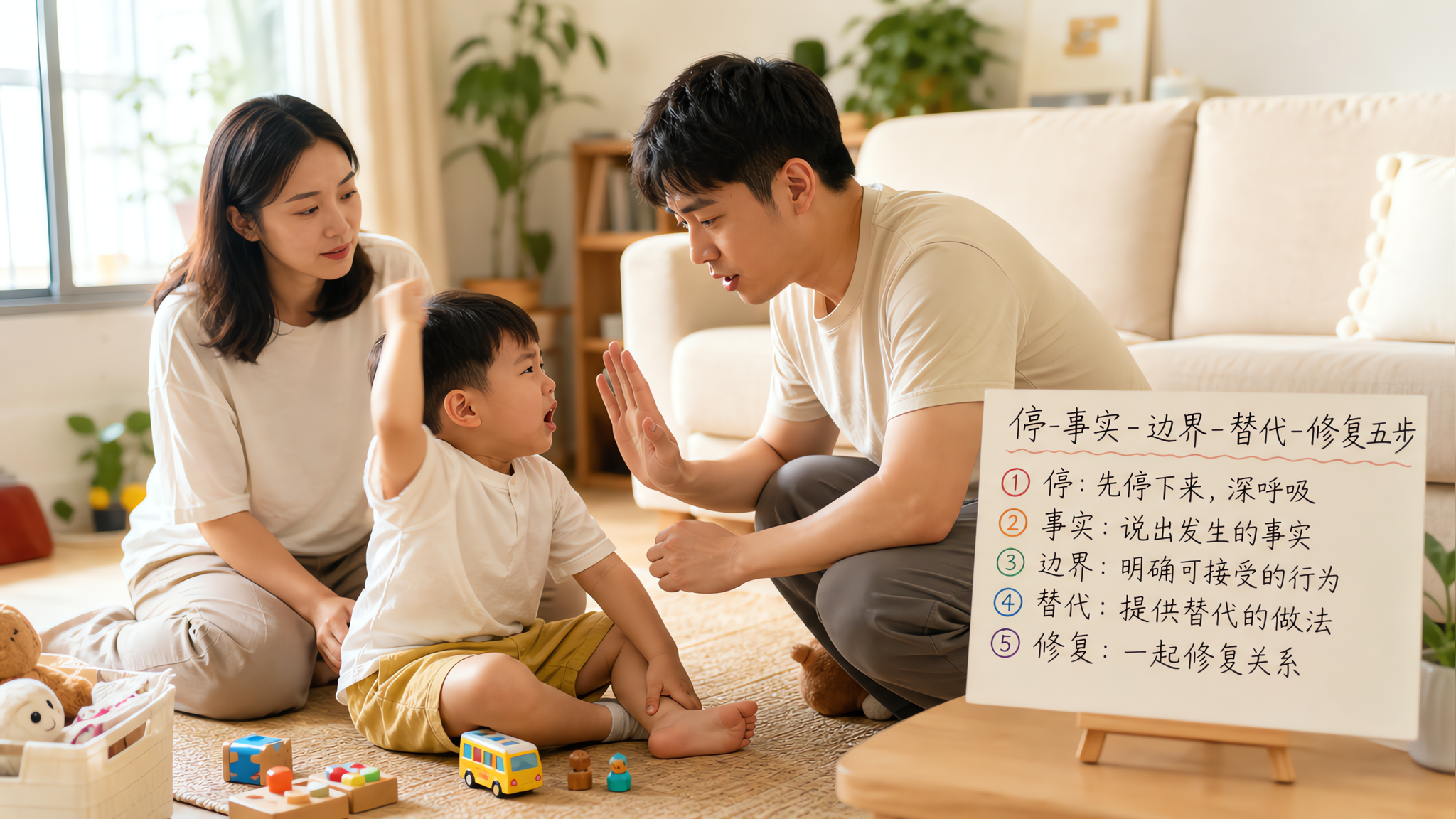 孩子动手别吼别讲理：4句SOP稳住边界不伤感情