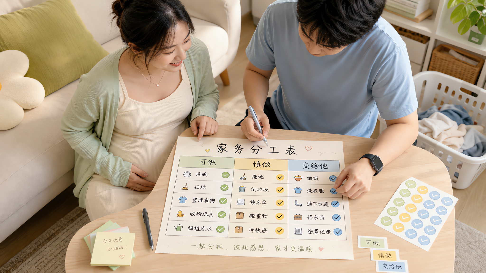 孕期家务别硬扛：一张分工表把可做慎做交给他说清楚