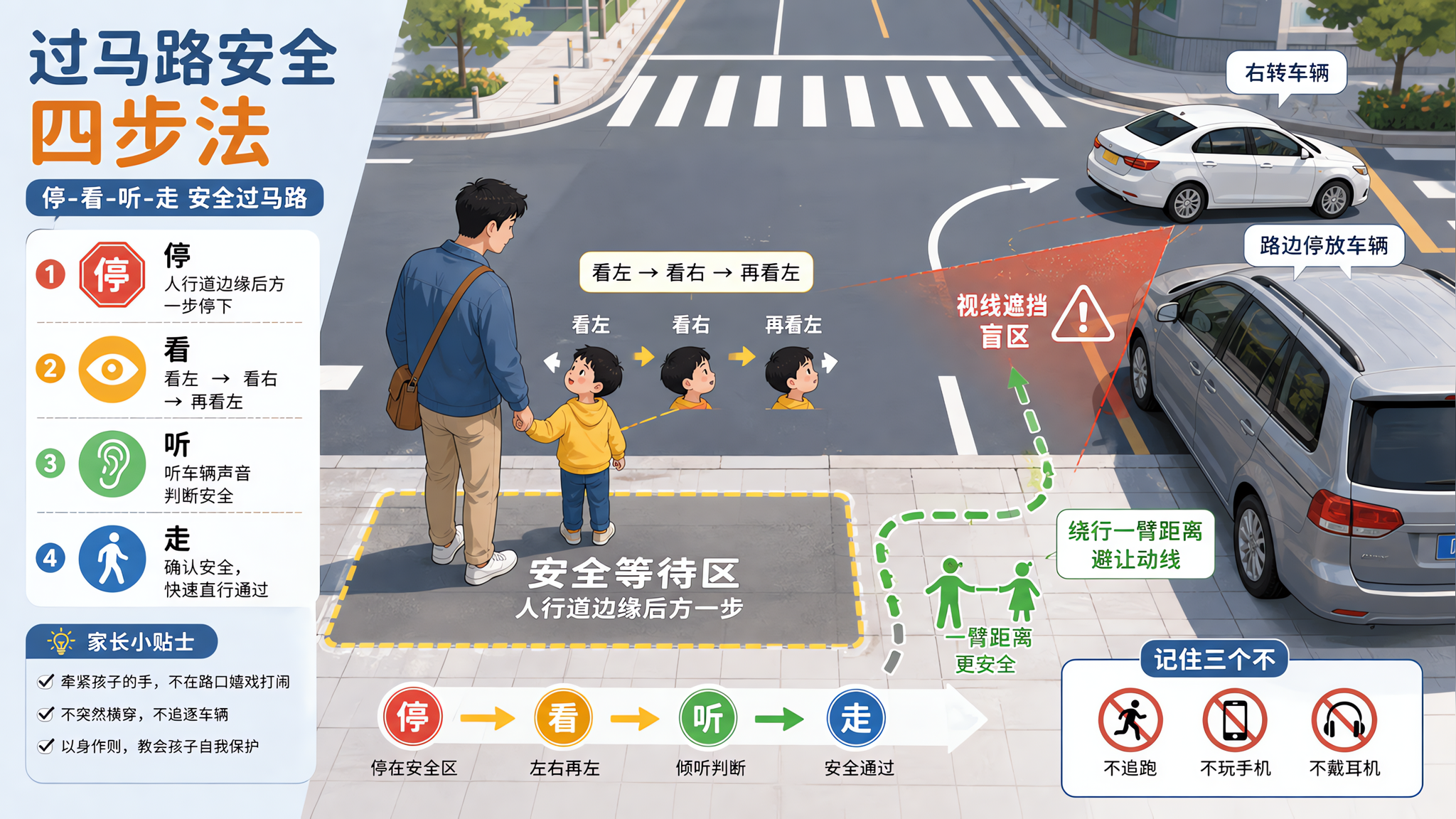 3-6岁过马路训练：停看听走+避让动线