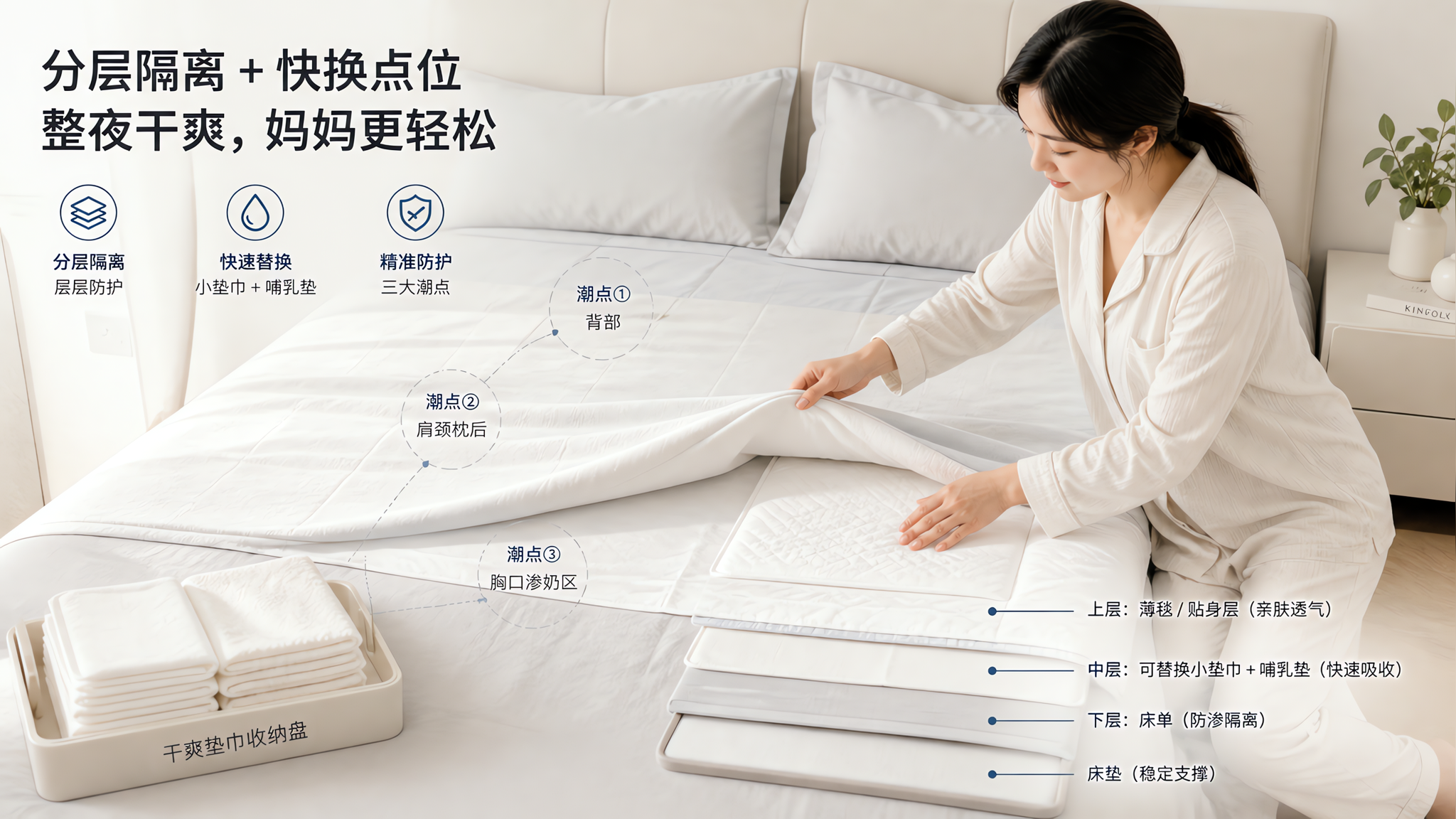 月子床单总闷黏？三层隔离+快换点位就够了