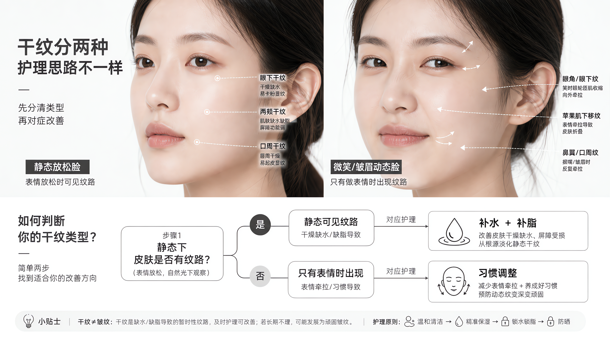 素颜显老的纹路先别急着抗老：2步分清干纹和动态纹