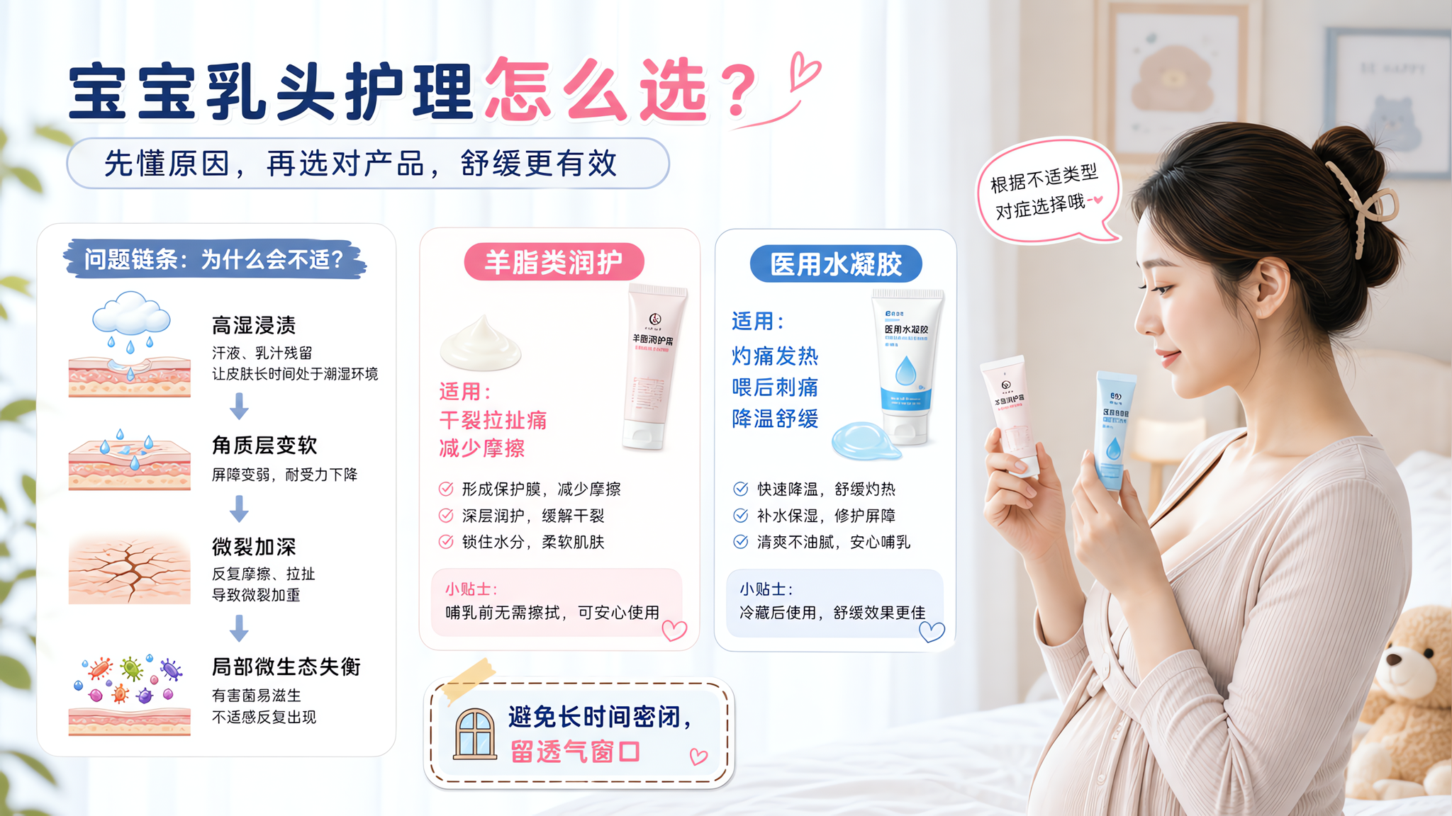 夏天乳头微裂总被“泡白”？羊脂膏和水凝胶这样选