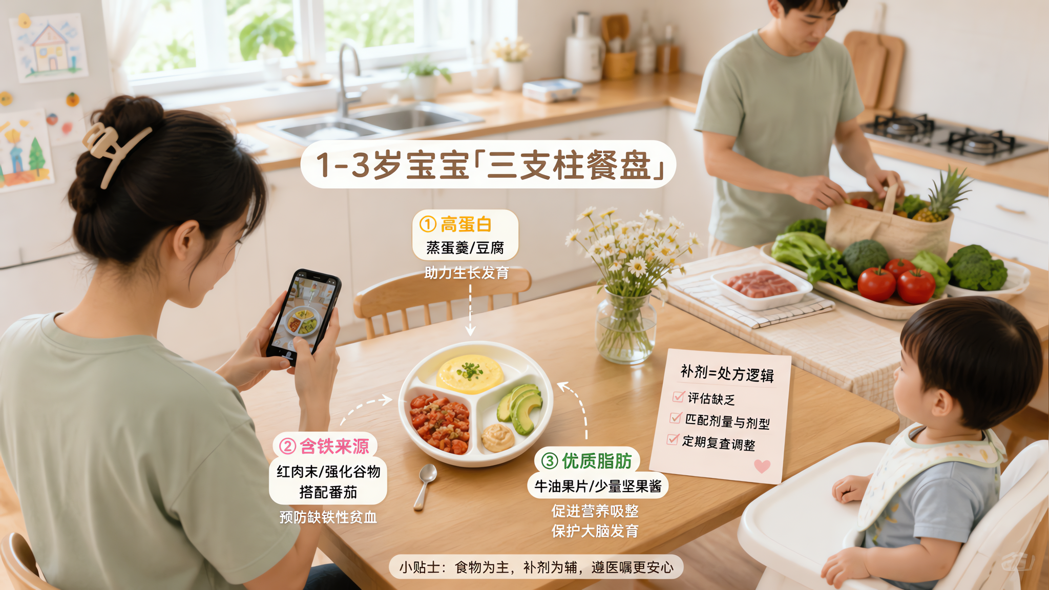 1-3岁挑食别急着补锌钙：先把这3类食物吃够