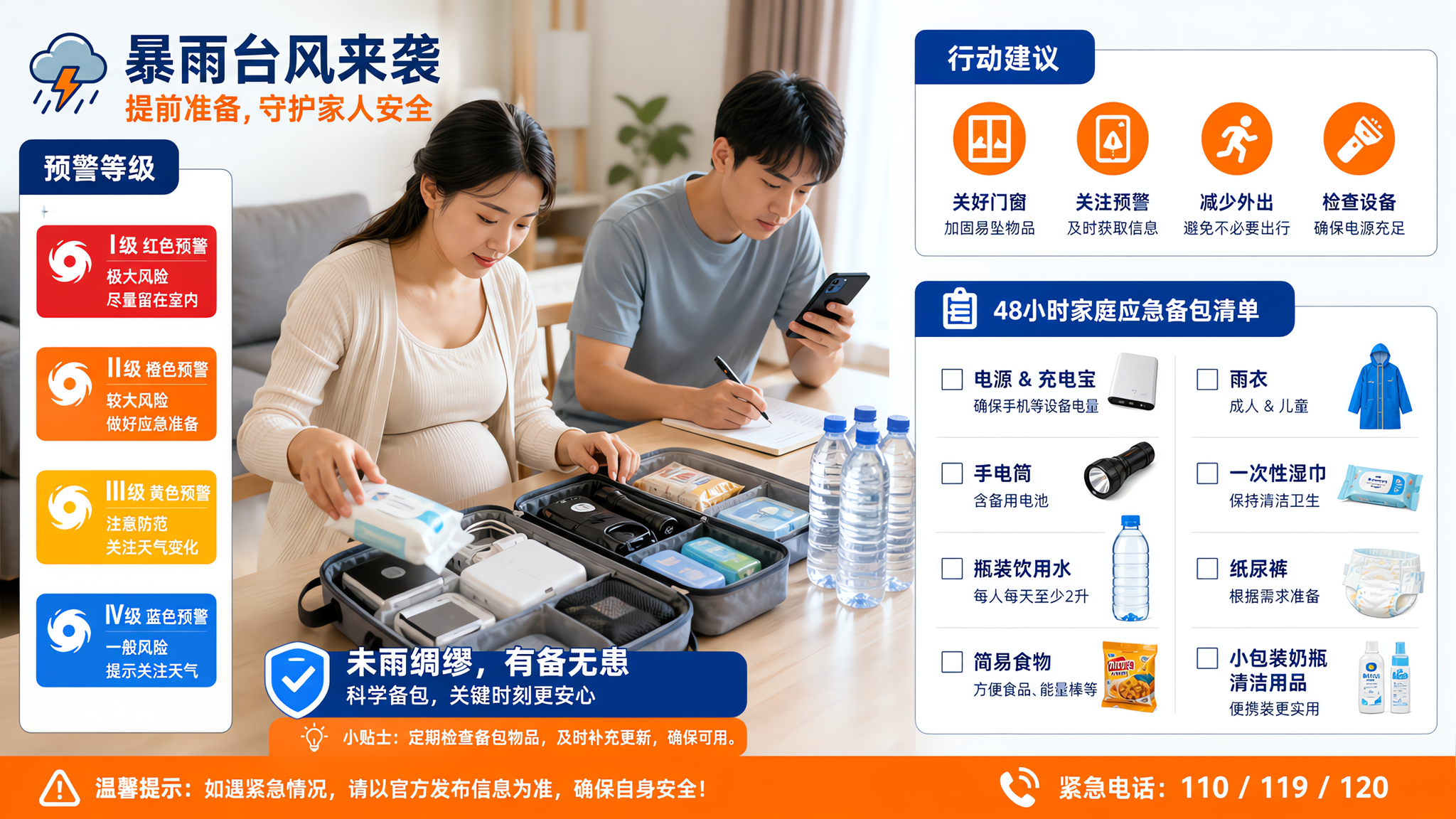 暴雨内涝预警升级：孕妈改约话术+48小时备包清单