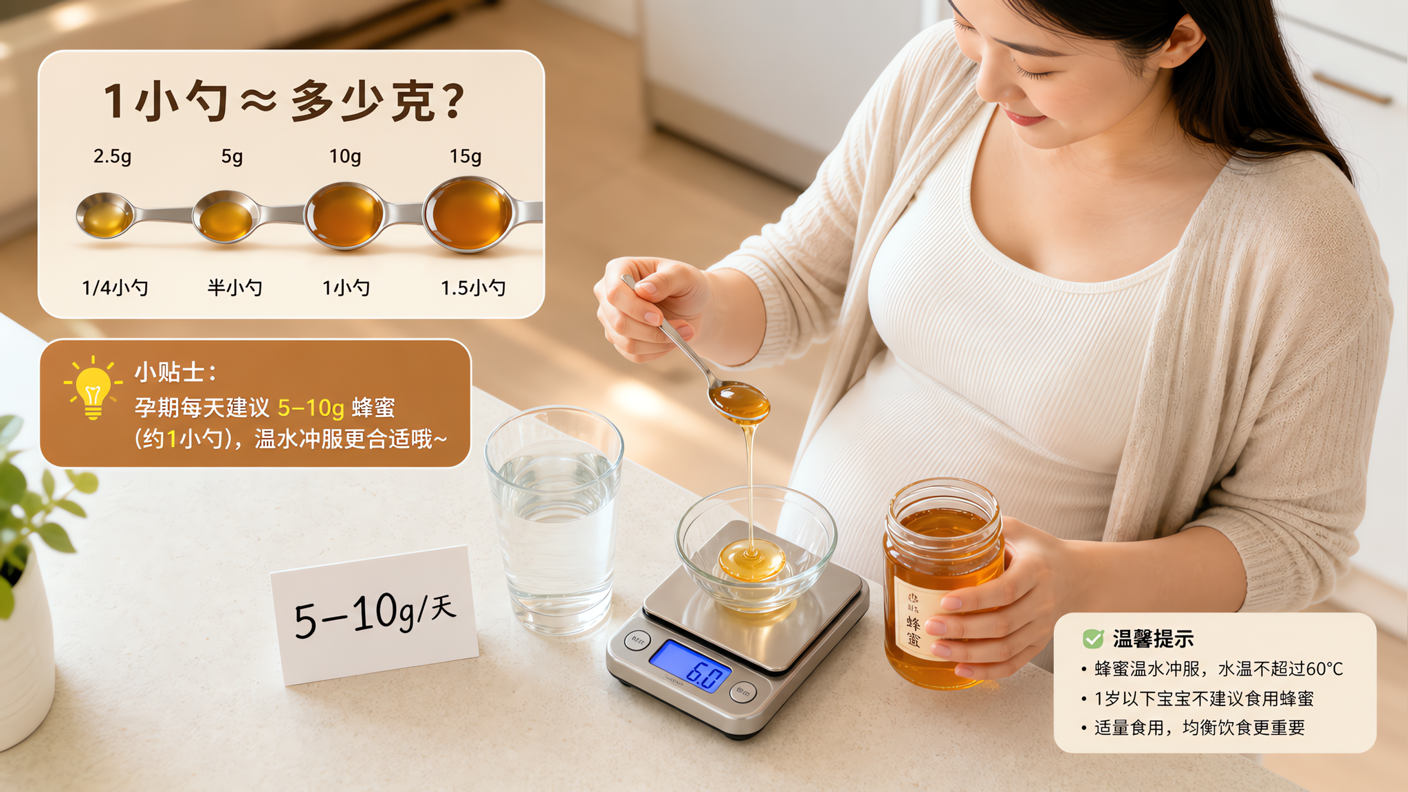 孕期蜂蜜水能喝吗？每天上限5–10g，便秘更该做这3件事