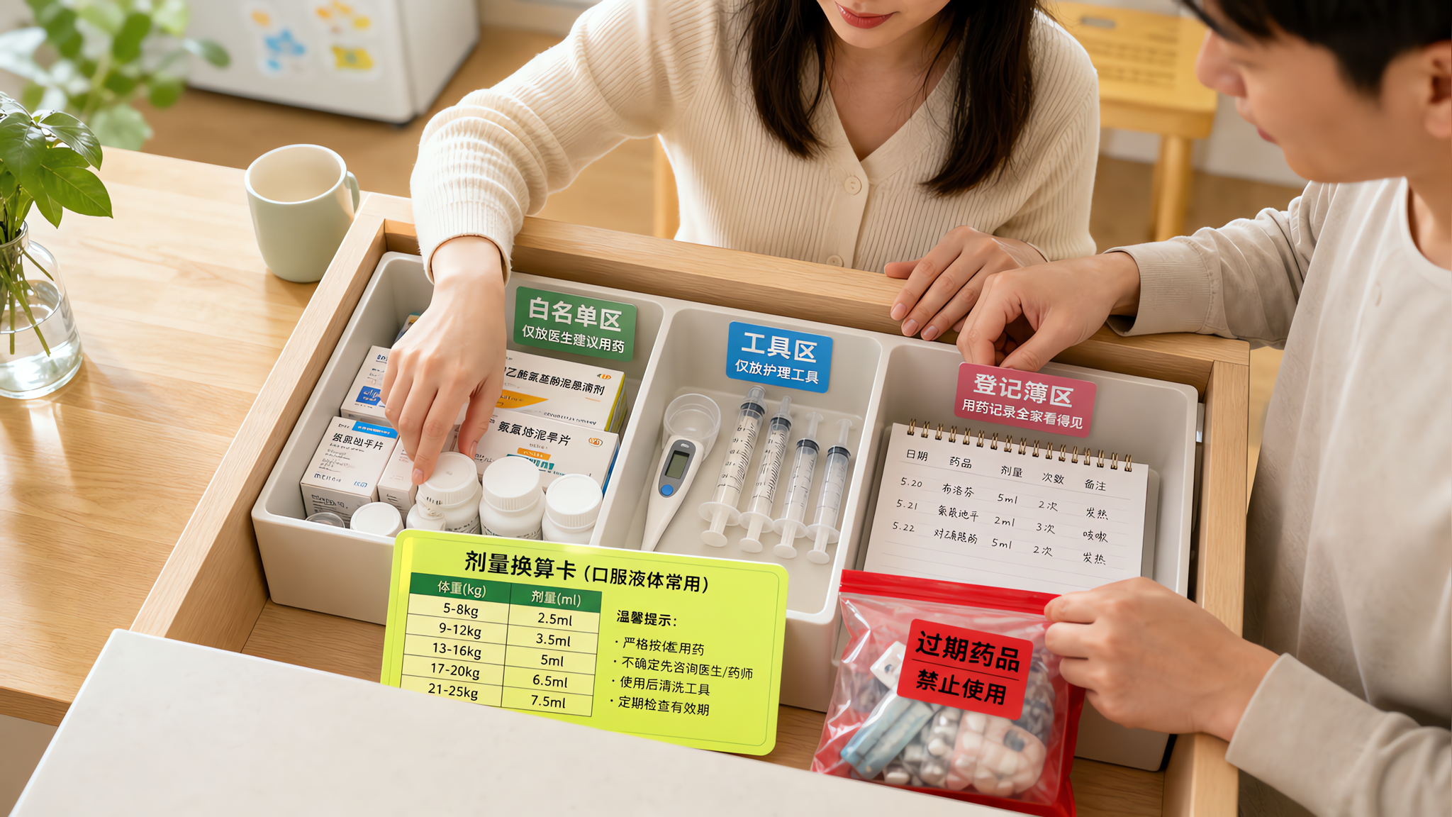 1-3岁家庭药箱别靠记忆：白名单+剂量卡+登记簿一次做对