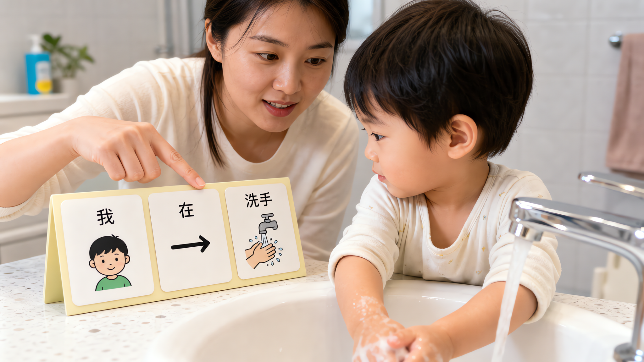 娃只会蹦字不说短句？用三格提示自然说出“我在做”